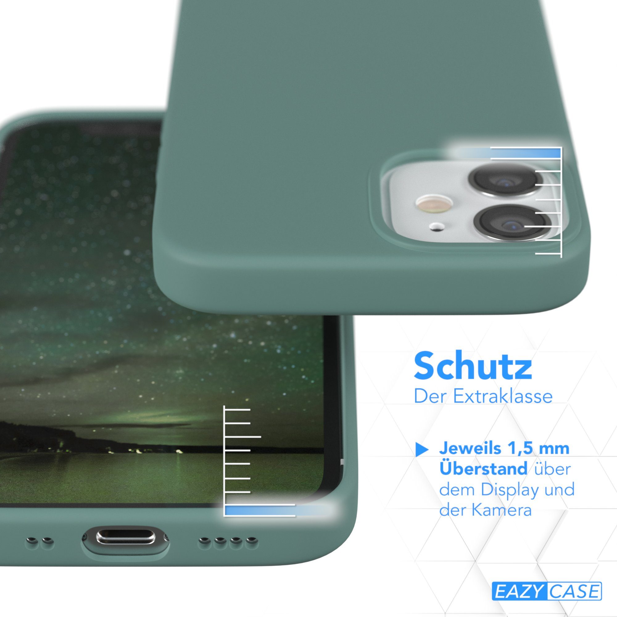 EAZY CASE Handyhülle Premium Silikon Case für Apple iPhone 12 Mini 5,4 Zoll, Silikonhülle Slimcover mit Displayschutz Hülle Cover Grün / Nachtgrün