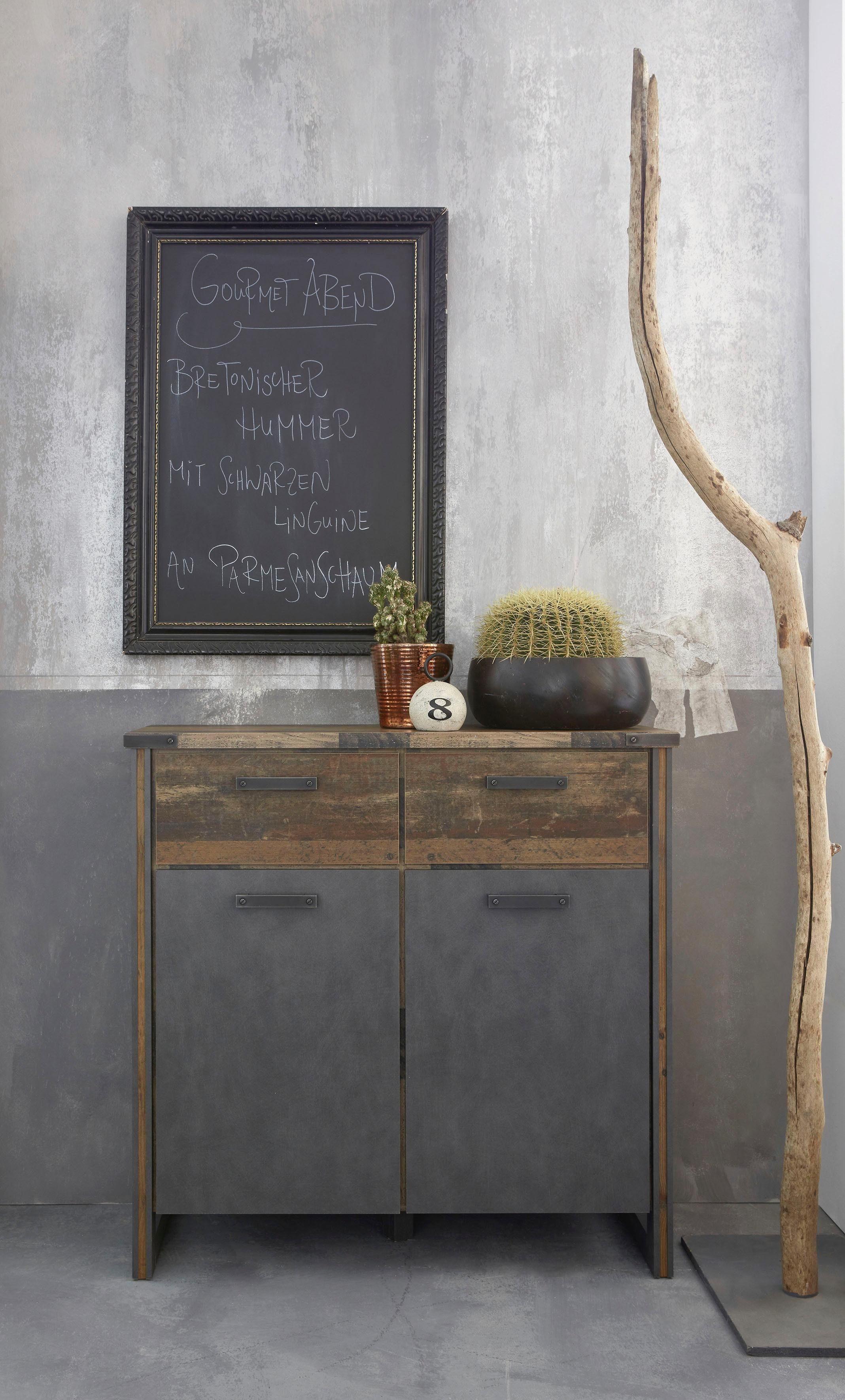 Home affaire Kommode Bristol, Rustikaler Wohnzimmerschrank mit 2 Schubladen und 4 Fächern