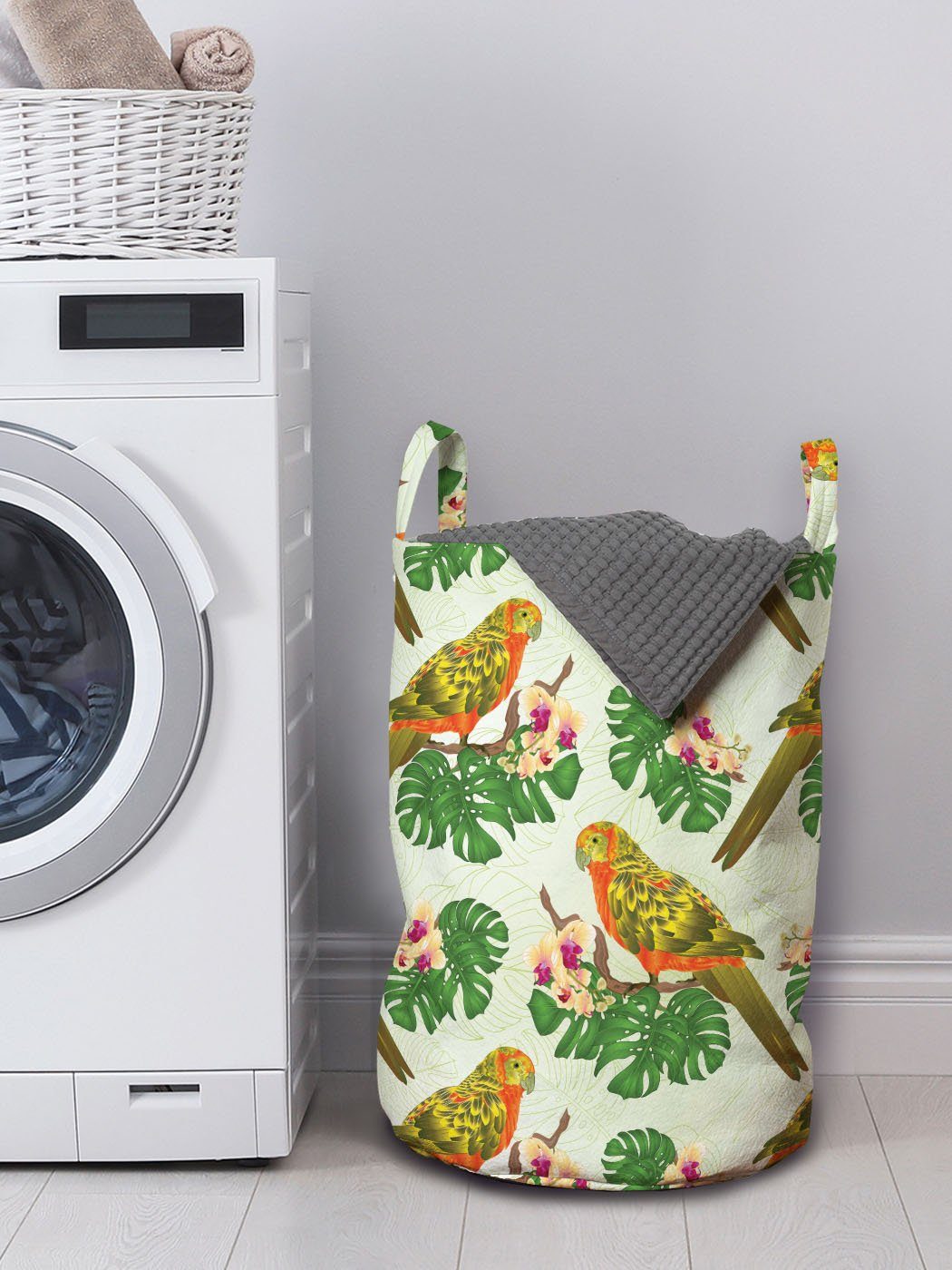 Abakuhaus Wäschesäckchen Wäschekorb mit Exotischer Waschsalons, Kordelzugverschluss für Papagei Philodendron Floral Griffen