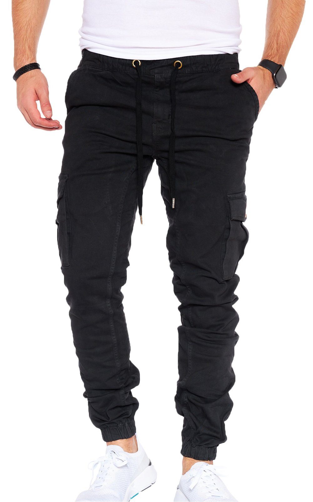 Styleko Cargohose 8002 Styleko Cargohose Herren Cargohose männer Cargohose Chino Hose Black- Elastenbund