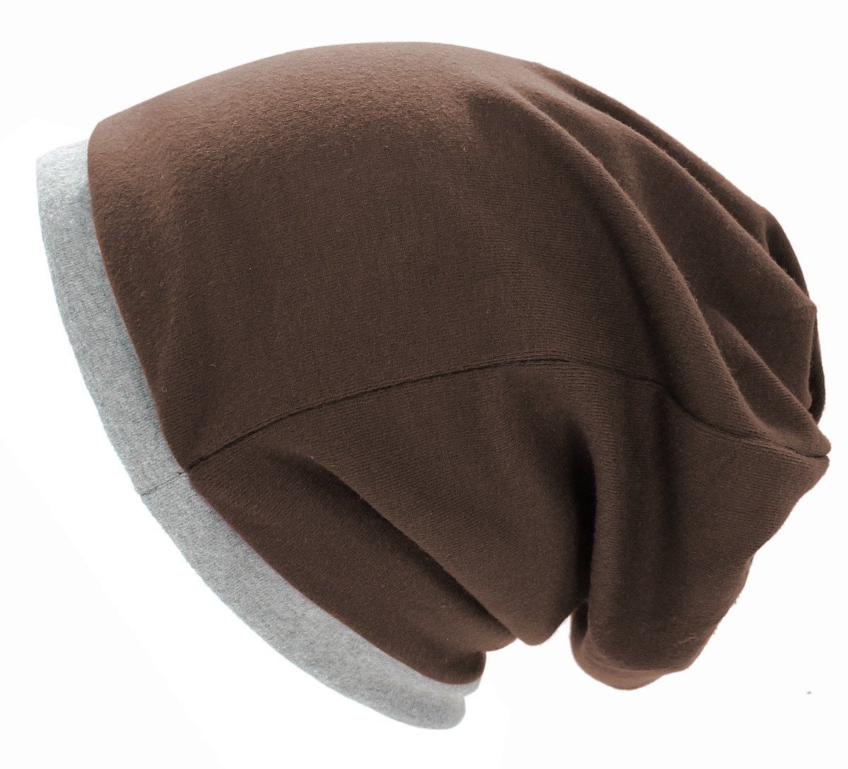 Longbeanie Zweifarbige Beanie BM135-BraunGrau Beanie Farben Slouch Damen Herren Duo Unisex dy_mode Mütze