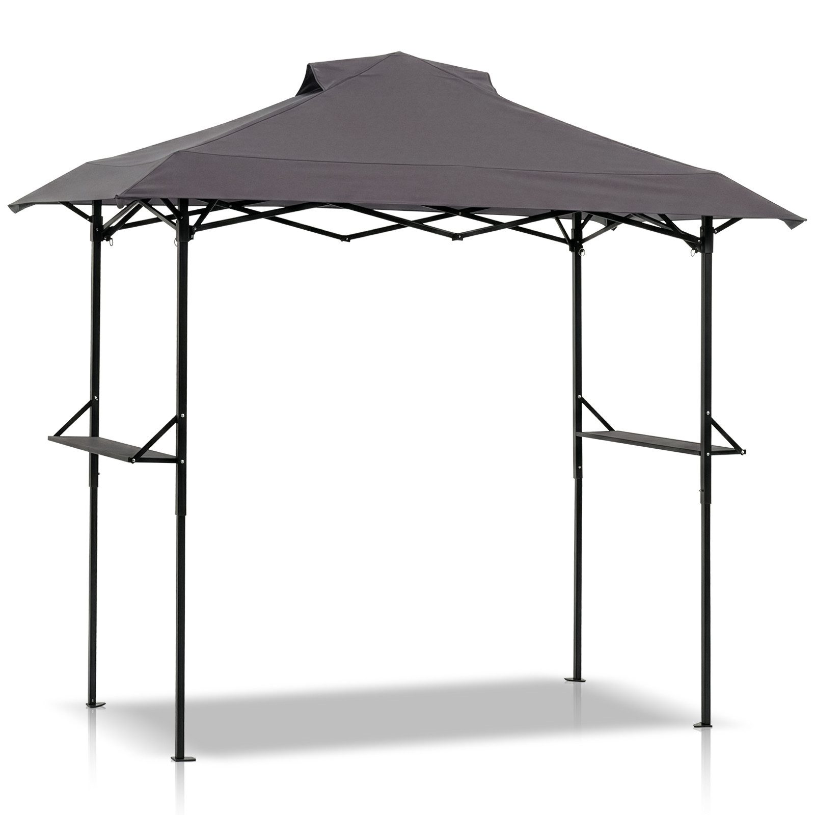 LALAHO Grillpavillon Faltpavillon Gartenpavillon mit Doppeldach,Seitenregalen, Raucherpavillon Grillüberdachungen wetterfest 255x150x240 cm
