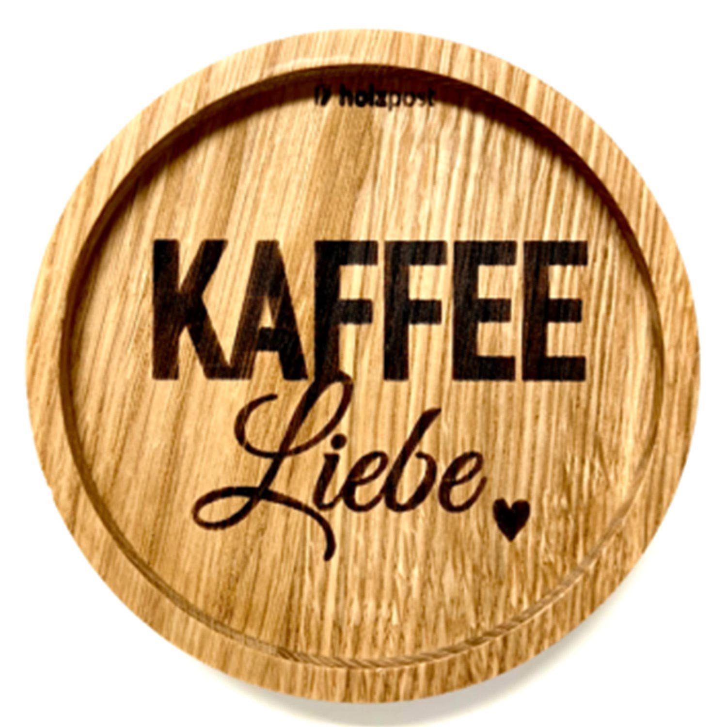 Untersetzer, aus Eichenholz Bierglas für KaffeeLiebe, Weinglas Landshop24 Holzpost, Flasche, Becheruntersetzer Zubehör Kaffeebecher