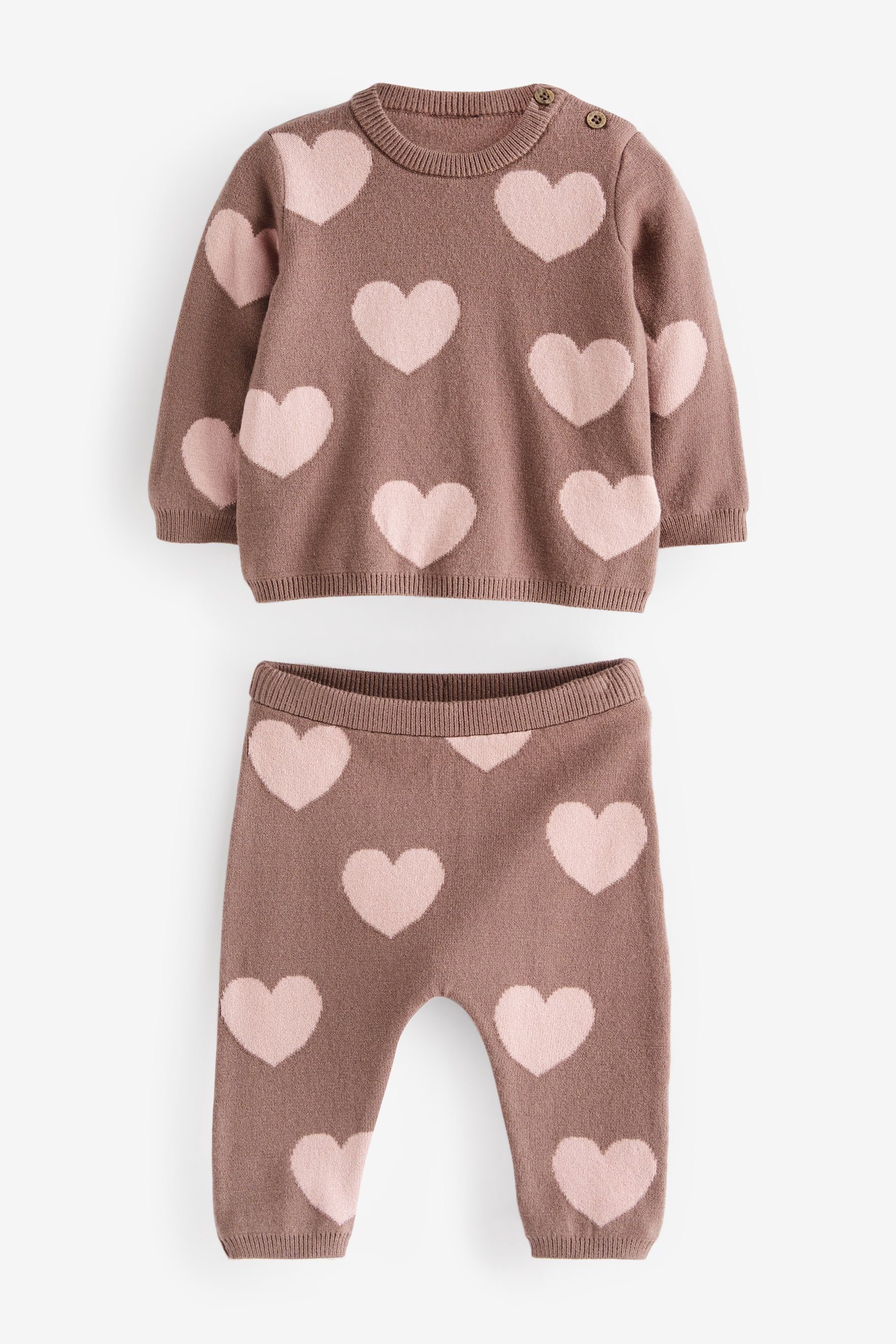 Next Strickpullover 2-teiliges Baby-Strickset (2-tlg) Chocolate Brown Heart Print