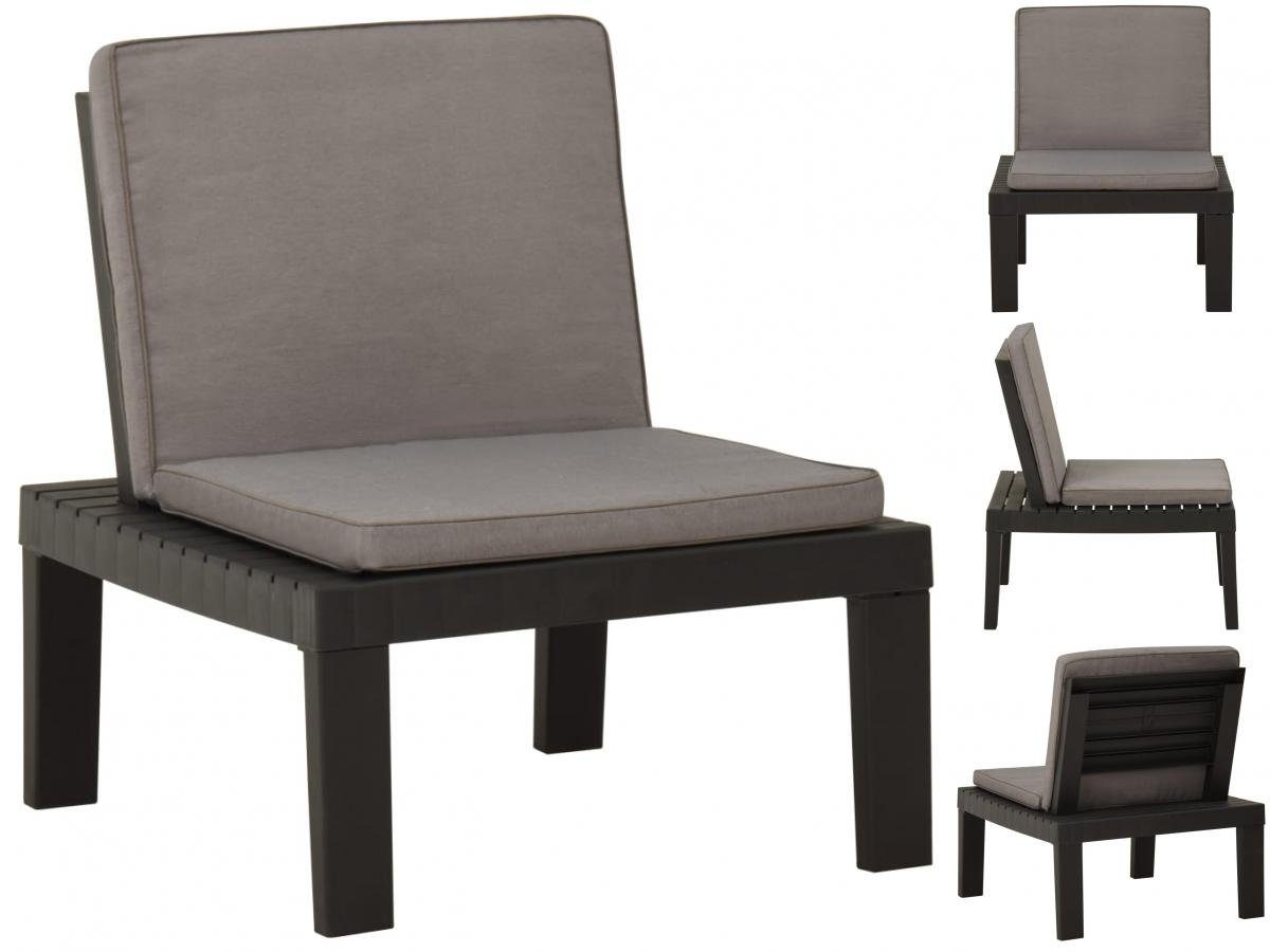 vidaXL Gartenstuhl Garten-Lounge-Stuhl mit Auflage Kunststoff Grau
