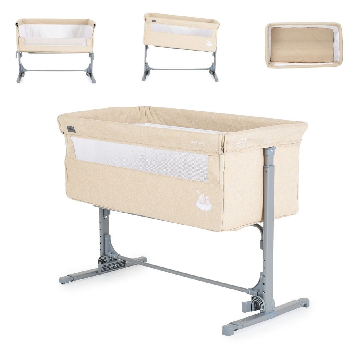 Moni Komplettbett Beistellbett Mystery Babywiege, Schaukelfunktion 5-fach höhenverstellbar