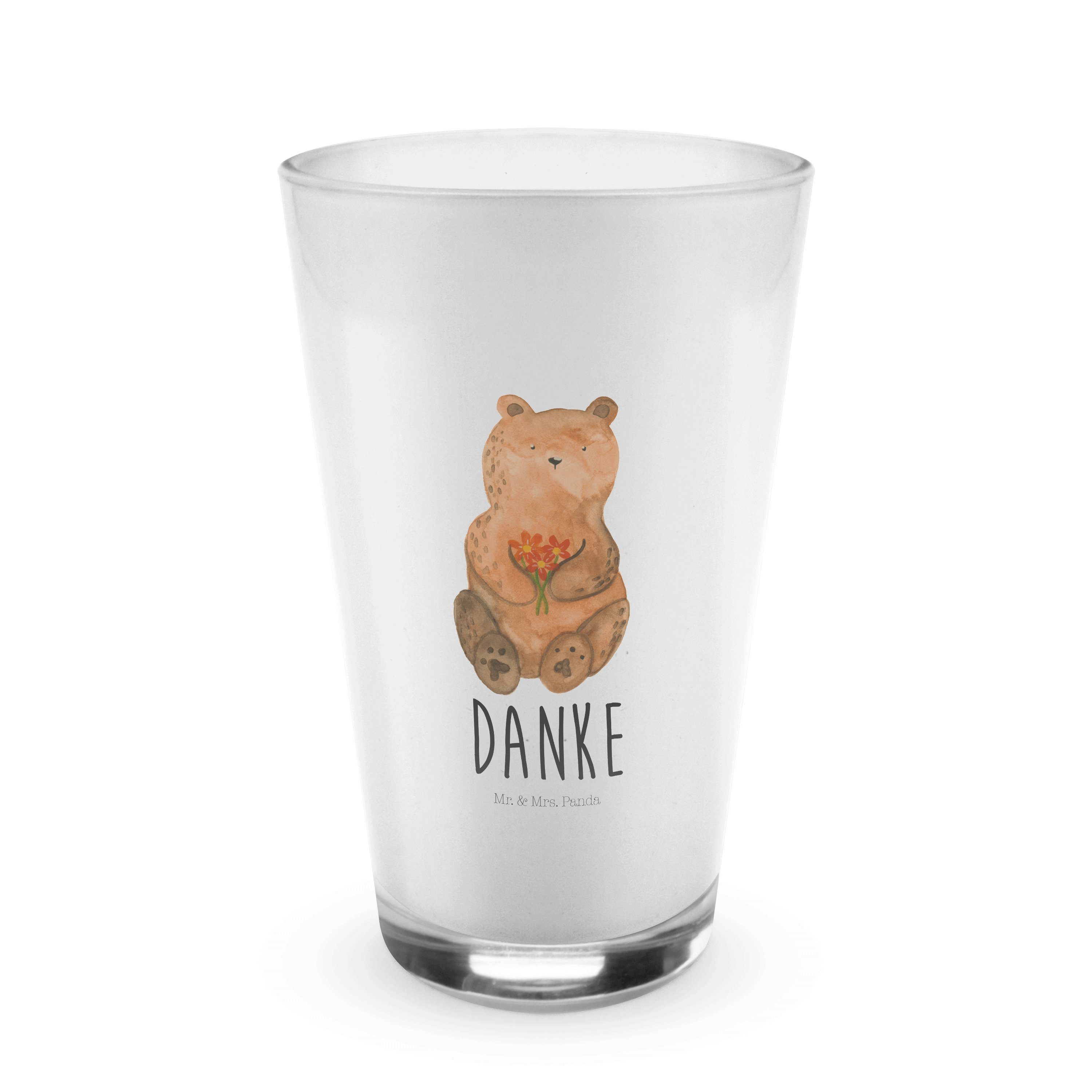 Mr. & Mrs. Panda Glas Dankbär - Transparent - Geschenk, Teddy, Teddybär, Blumen, Latte Macc, Premium Glas