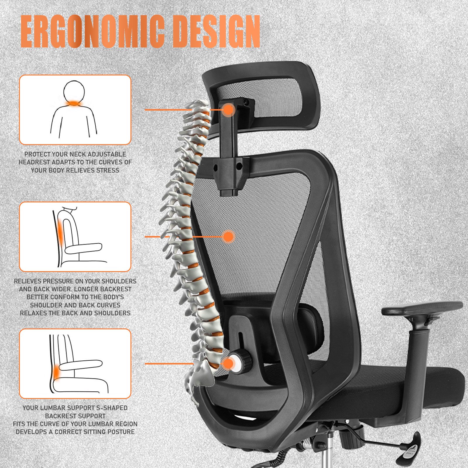 Durrafy Bürostuhl Ergonomischer,Mesh Schreibtischstuhl,Chefsessel (mit Wipp günstig online kaufen