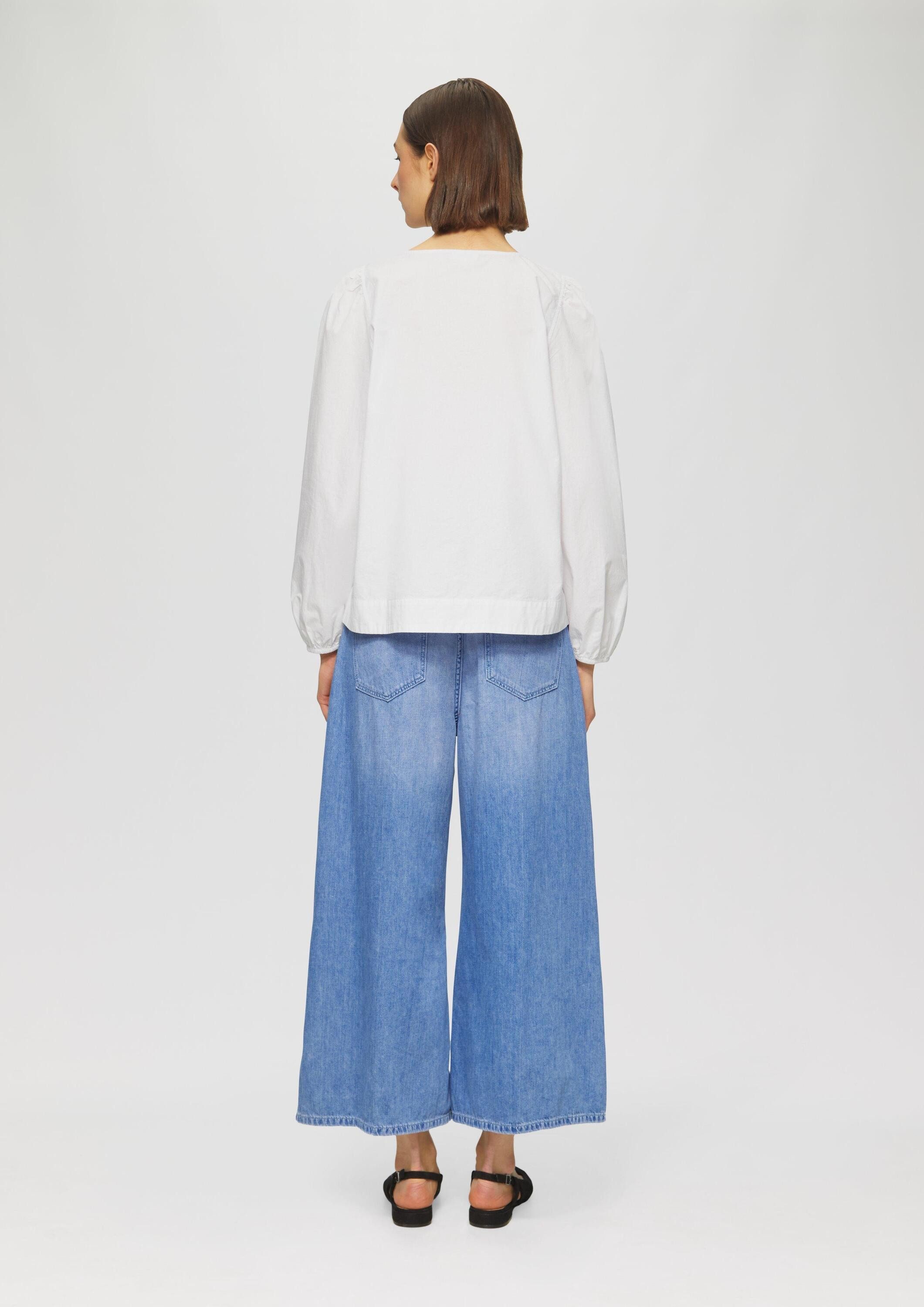 s.Oliver Langarmbluse Bluse Verspielte Popeline-Bluse mit Schleifen und Puffärmeln