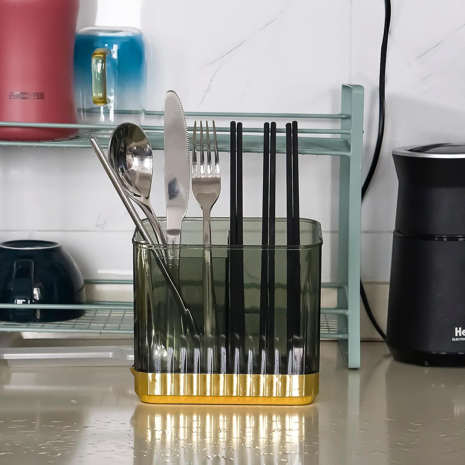 FELIXLEO Besteckhalter Utensilienhalter mit Abtropfgestell für Löffel, Gabel, Essstäbchen, (1-tlg) – Bild 5 von 5