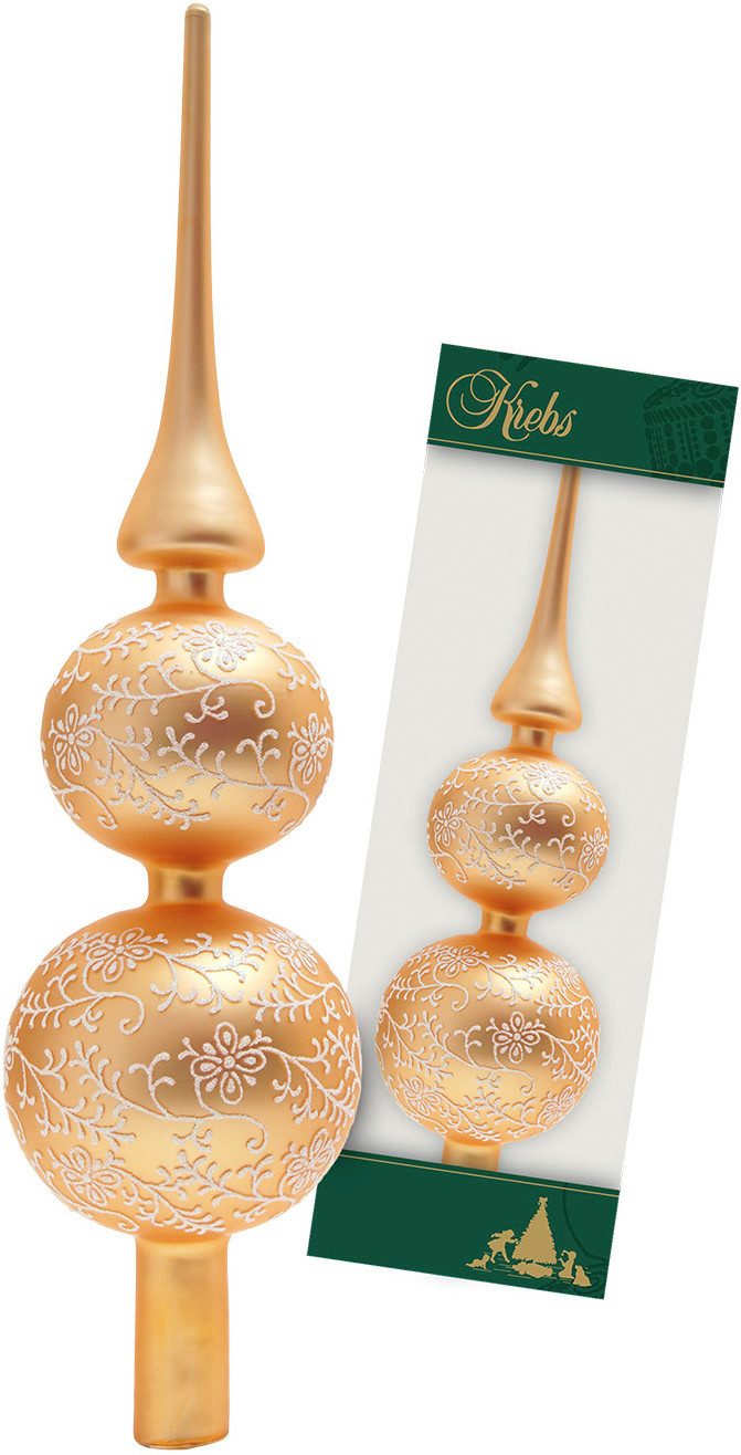 Krebs Glas Lauscha Christbaumspitze Rankendekor matt gold 33cm (1-tlg), Dekoriert mit Liebe zum Detail