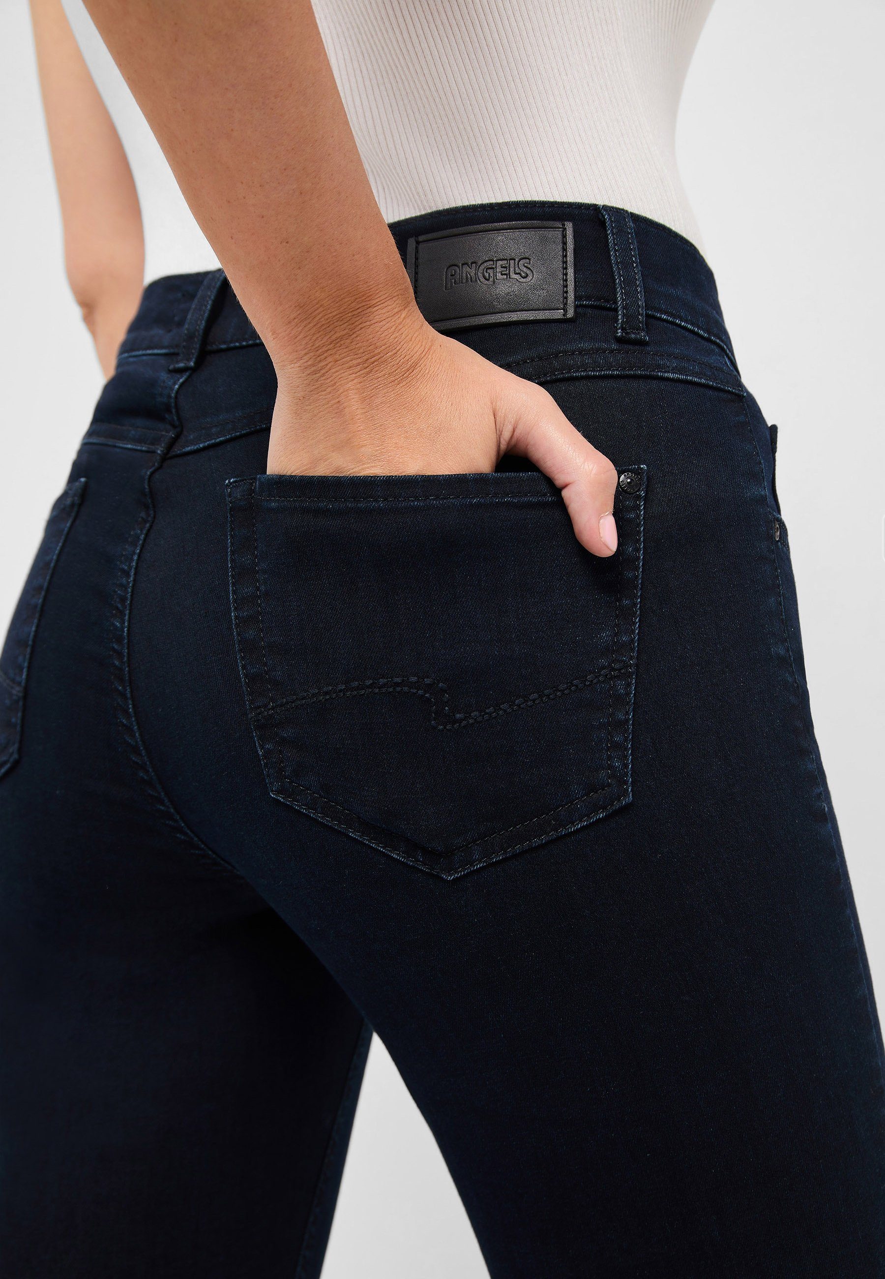 ANGELS Slim-fit-Jeans Denim Label-Applikationen mit Skinny authentischem dunkelblau Jeans mit