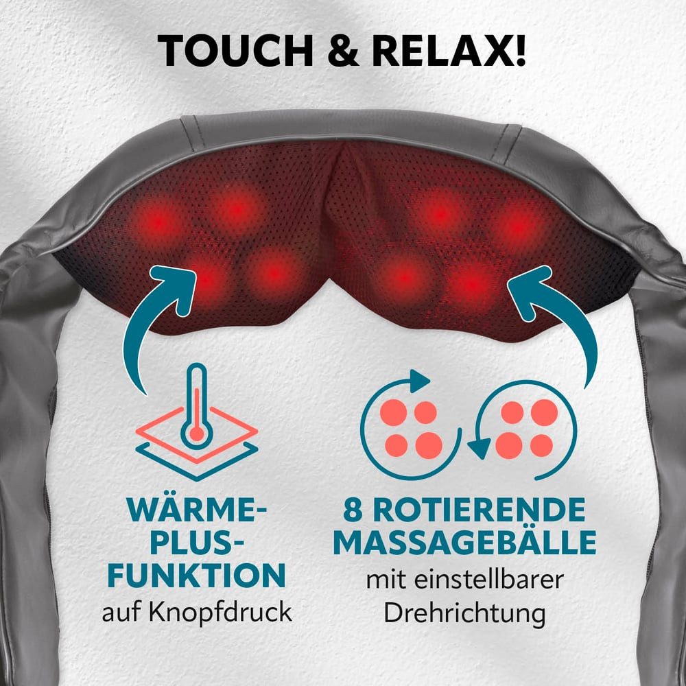 VITALmaxx Shiatsu-Massagegerät Nackenmassagegerät USB-C 7,4V, Massagegerät mit Wärmefunktion für Schultern Nacken Rücken Beine – Bild 2 von 5