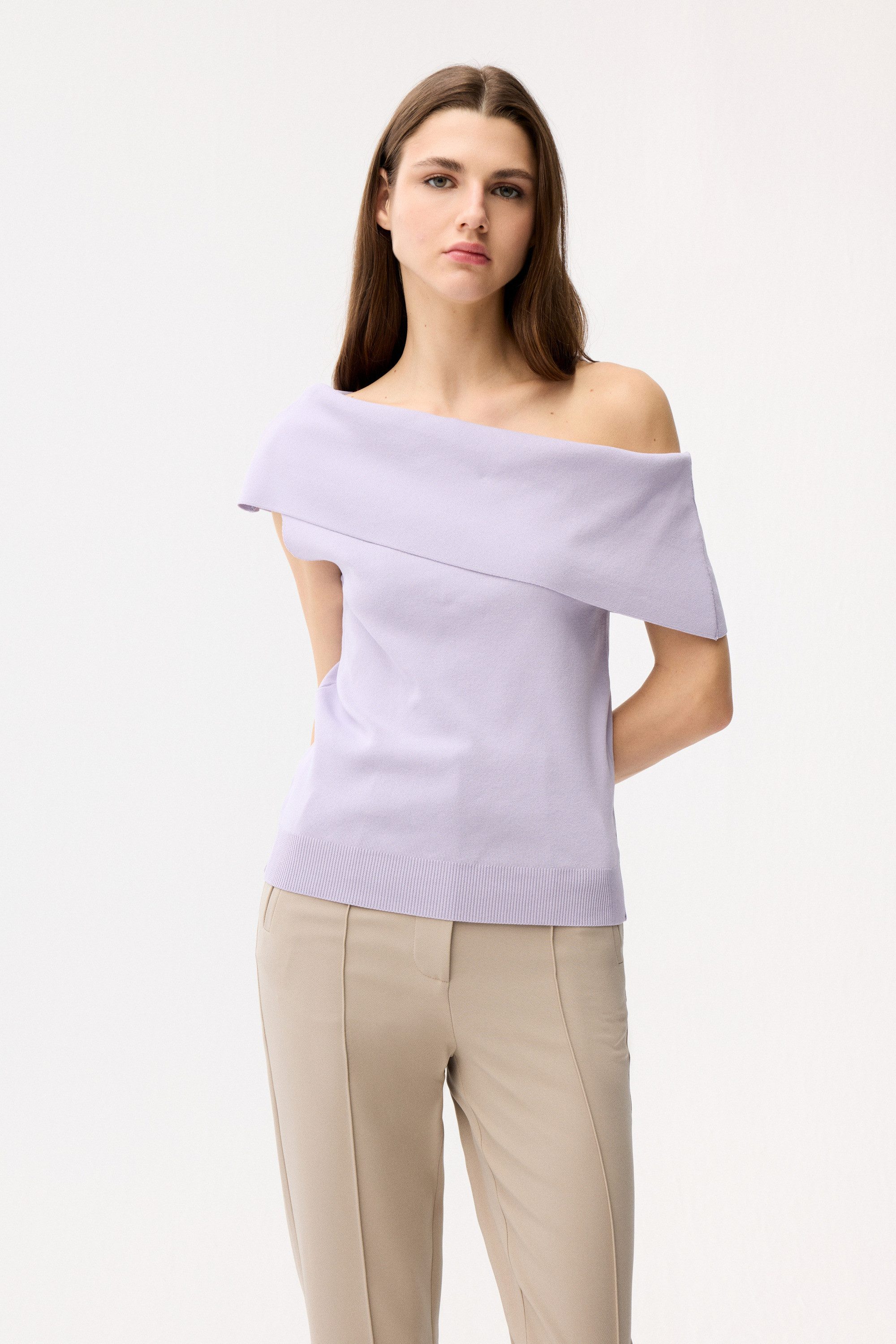 adL Blusentop Strickbluse mit Carmenausschnitt