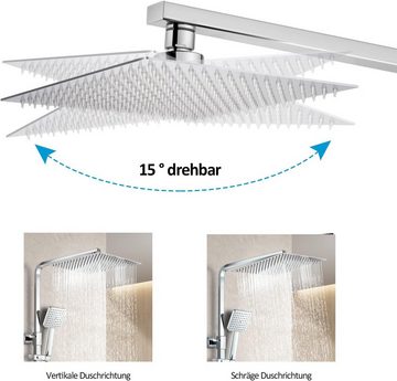 Heilmetz Duschsystem mit Thermostat, Chrome Farbe Regendusche Duschset, Höhe 120 cm, 2 Strahlart(en), mit Kopfbrause und Handbrause, Eckig 30x30cm Regenbrause Verstellbarer