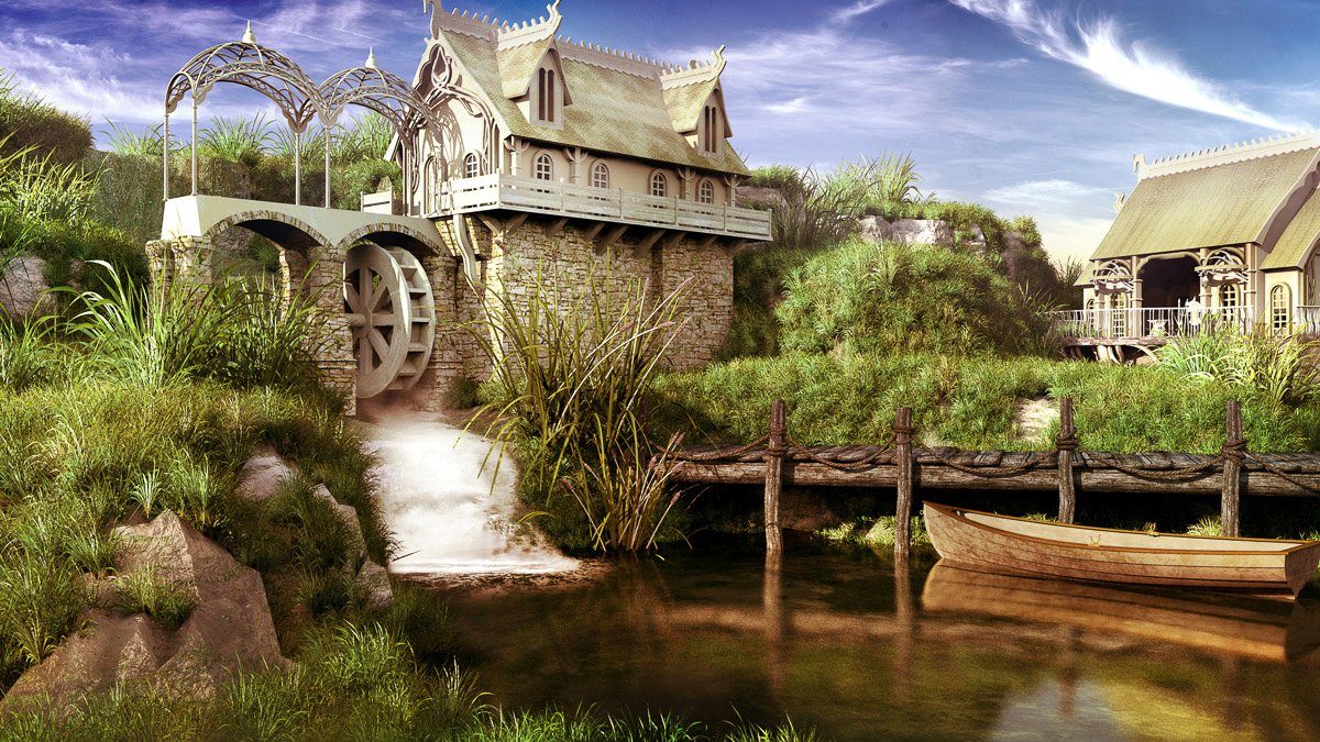 Papermoon Fototapete Märchenhafte Wassermühle