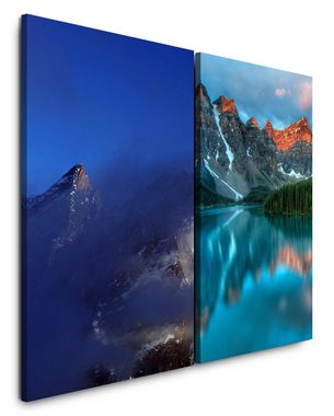 Sinus Art Leinwandbild 2 Bilder je 60x90cm Kanada Bergsee Berge Klarheit Erfrischend Heilsam Stille