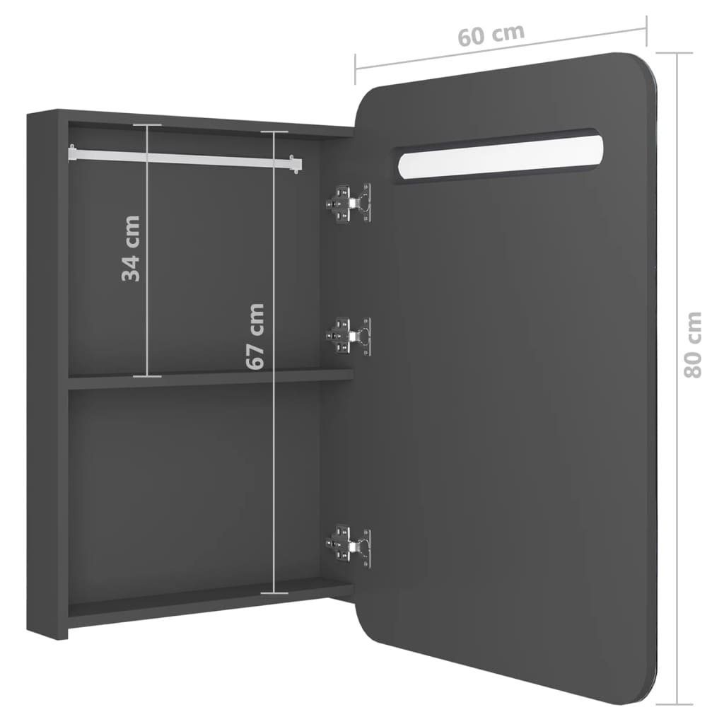 Badezimmerspiegelschrank Grau cm 60x11x80 LED-Bad-Spiegelschrank vidaXL (1-St)