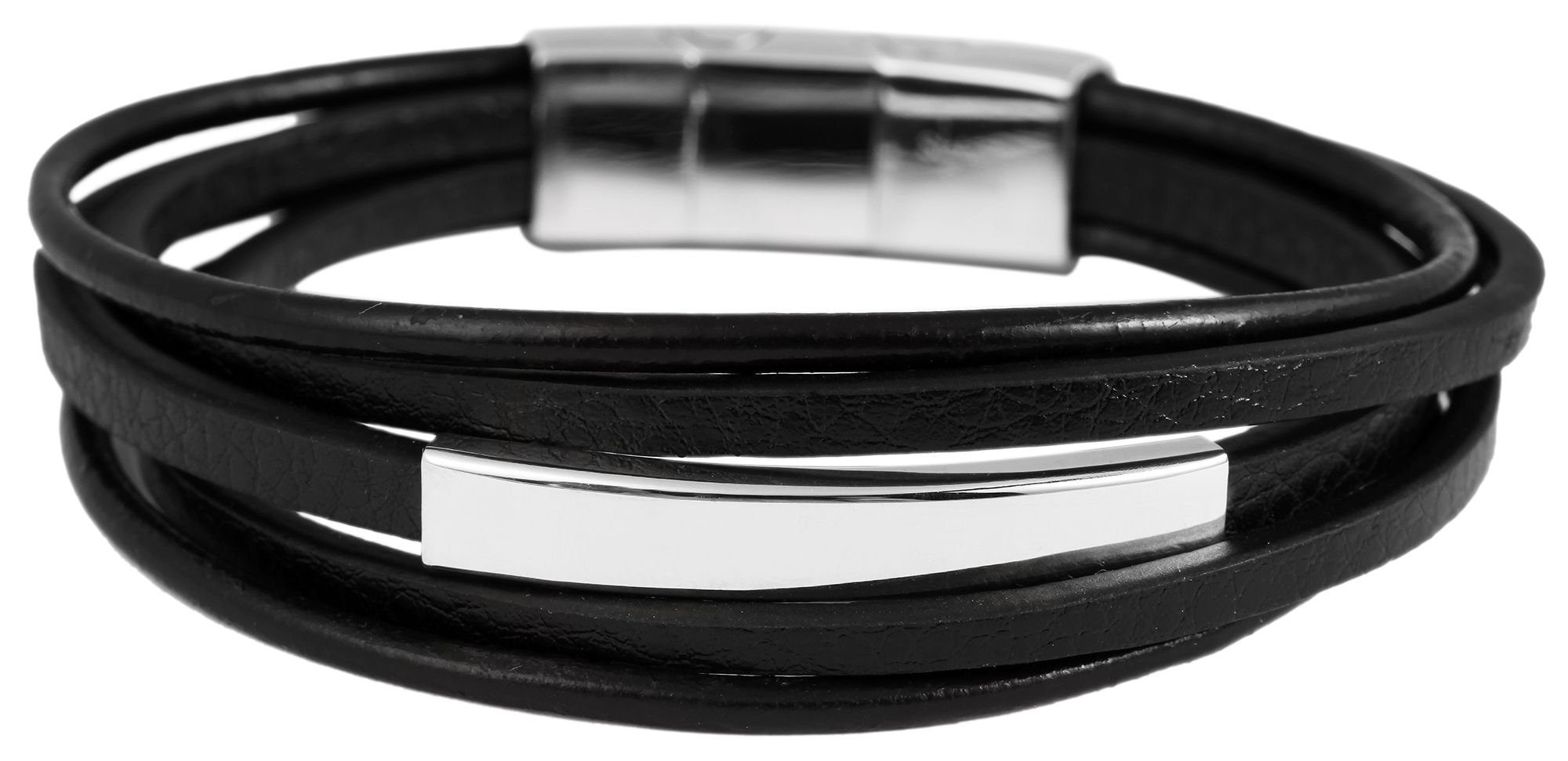 AKZENT Lederarmband Benu Echtleder Armband mehrreihig (einzeln) Schwarz mit Edelstahlelementen aus