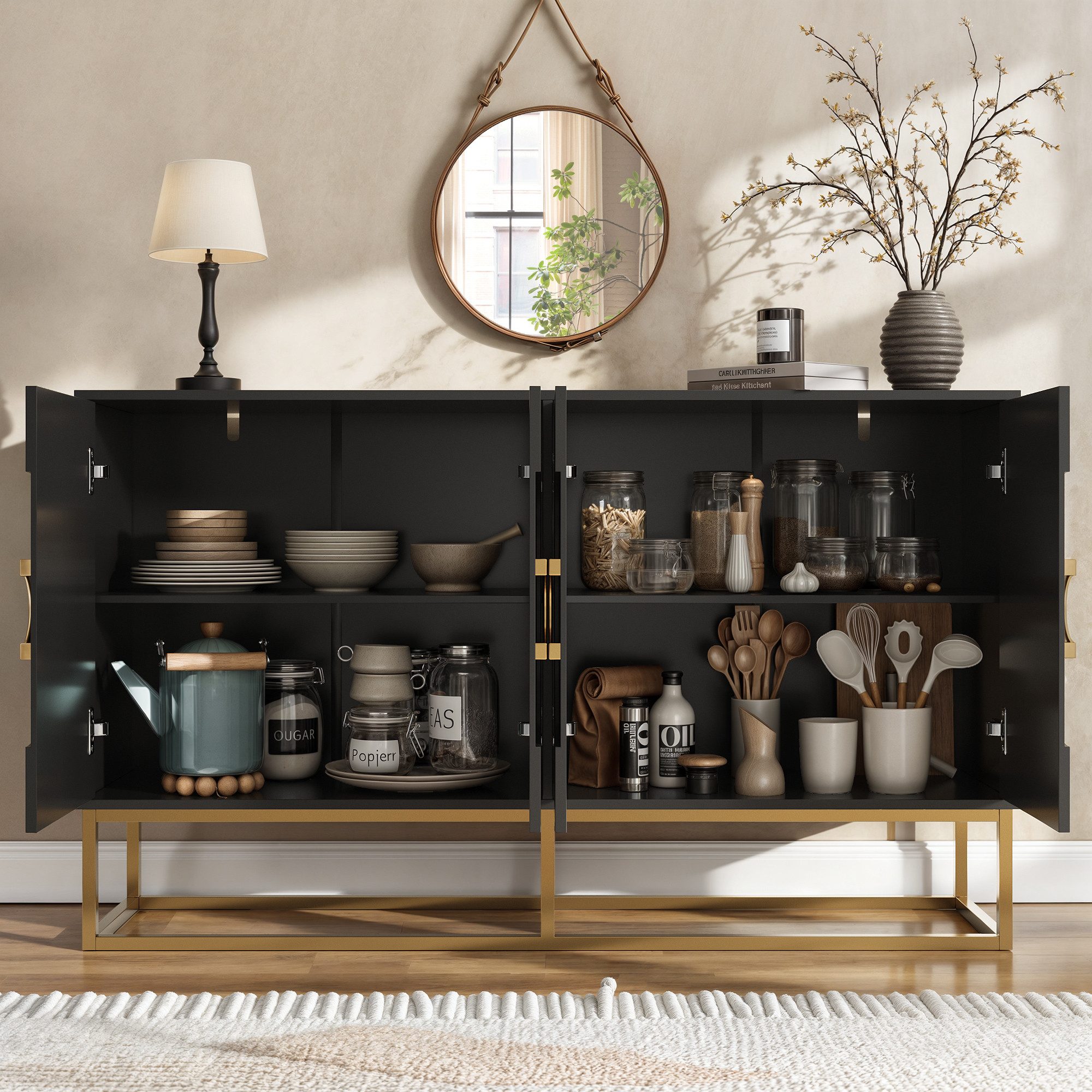 Flieks Sideboard Weiß/Schwarz (B140/T40/H83 cm, 1 günstig online kaufen