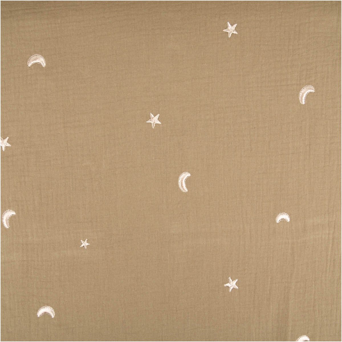 SCHÖNER LEBEN. Stoff Musselin Meterware Double Gauze STARS Stickerei Sterne Mond grün 135cm, allergikergeeignet,bestickt,atmungsaktiv,pflegeleicht