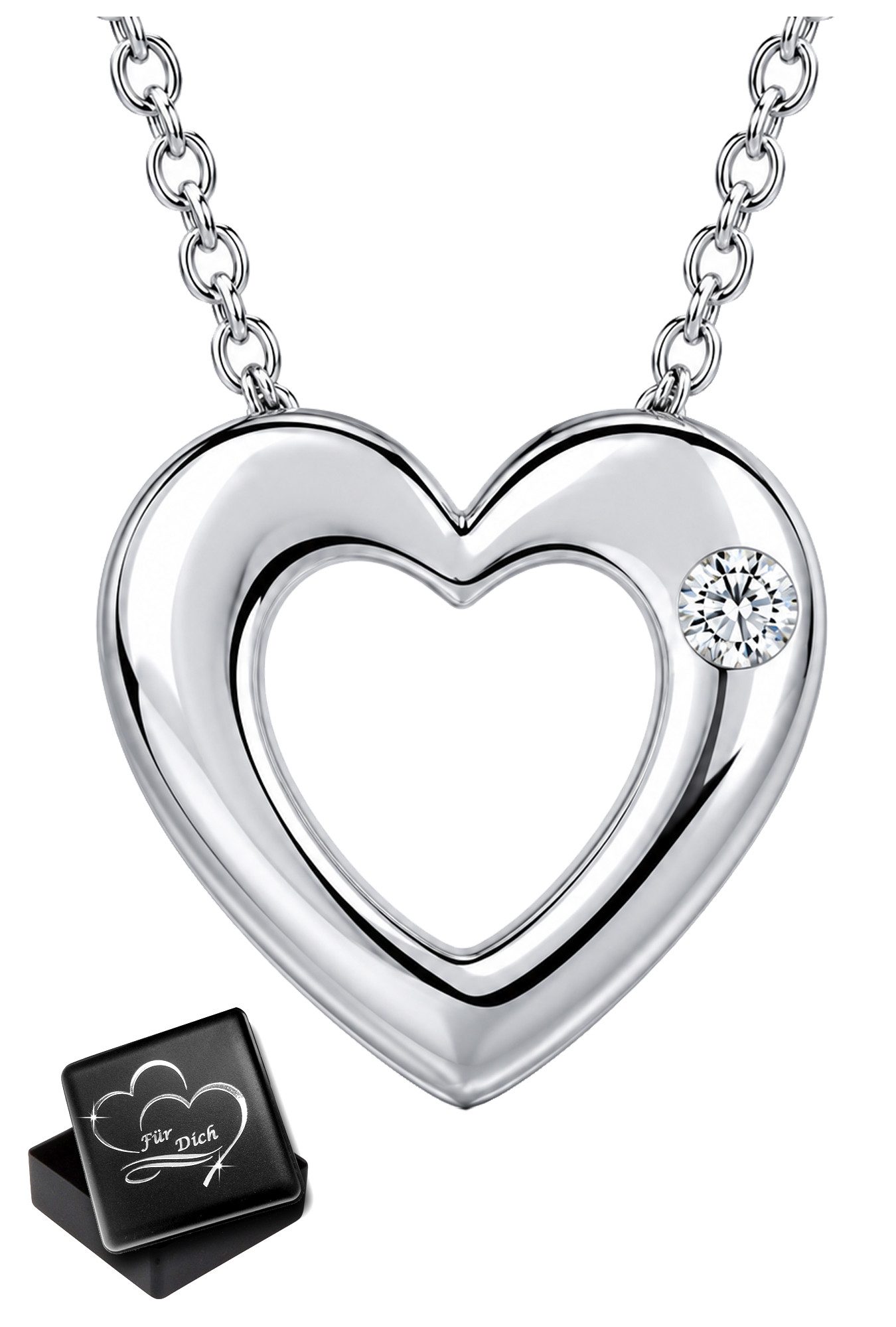Herzkette Diamant Herz Damen Kette mit Anhänger 925 Silber Geschenk Schmuck