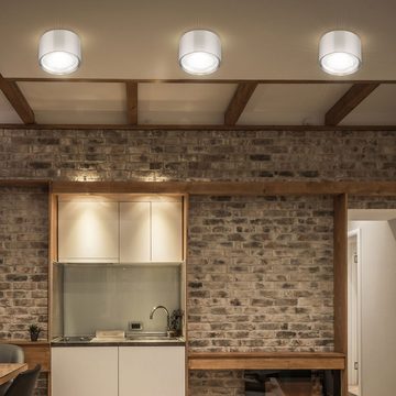 etc-shop LED Einbaustrahler, Leuchtmittel inklusive, Warmweiß, LED Decken Strahler Aufbau Leuchte silber Wohn Ess Zimmer Beleuchtung
