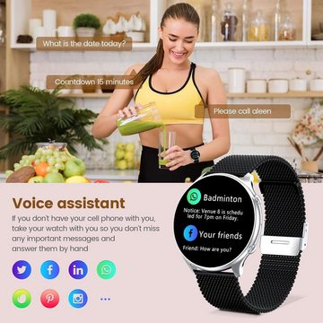Lige Schwarz-Silber Uhr Smartwatch (1,39 Zoll, Android iOS), Touchscreen IP67 Wasserdicht mit 120 Sport Pulsuhr Menstruationszyklus