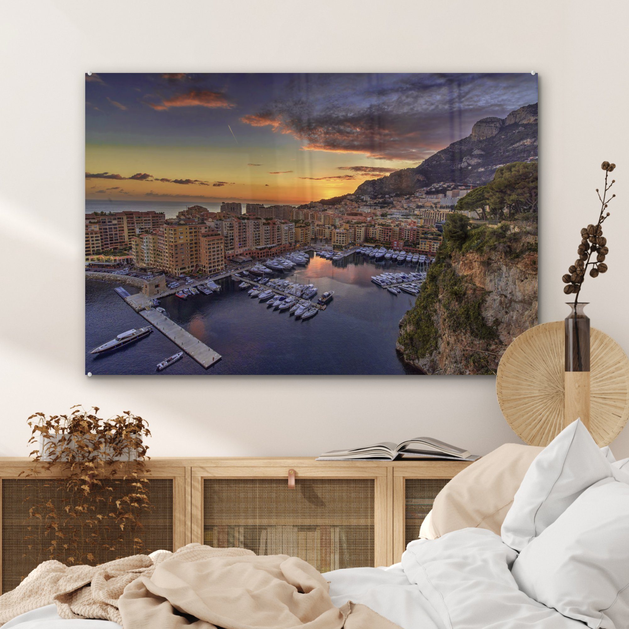 MuchoWow Acrylglasbild Der Hafen von Wohnzimmer Schlafzimmer & Acrylglasbilder St), bei Monaco (1 Sonnenuntergang