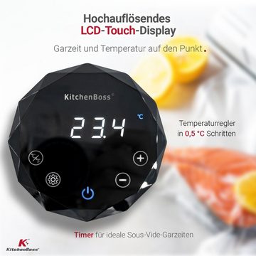 Heidenfeld Sous-Vide Stick KitchenBoss Sous Vide Garer G300 inkl. 3 Jahre Garantie, Präzisionskocher inkl. LCD-Display - 1100 W - Touch - Thermostat