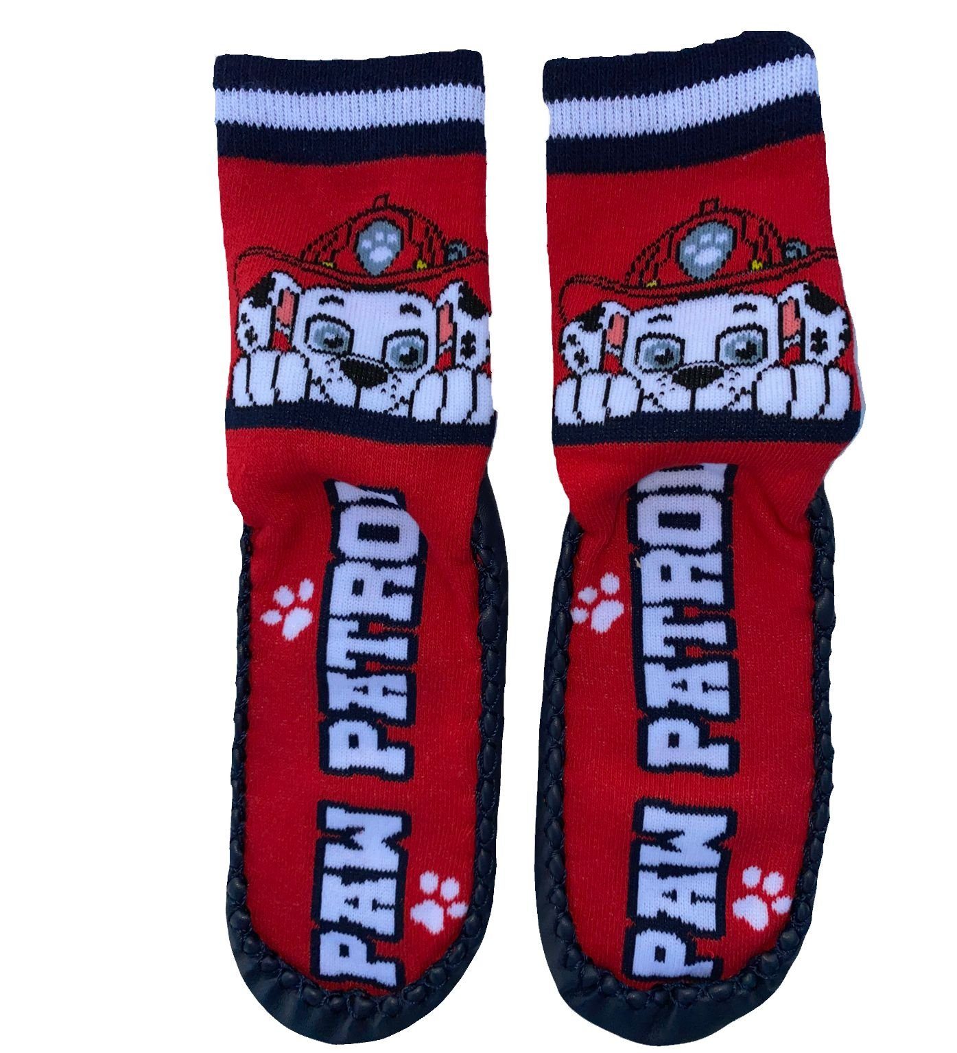 PAW PATROL PAW PATROL Jungen + Mädchen Strümpfe mit Sohle bequeme Hausschuhe Blau oder Rot Marschal oder Chase Gr. 27 28 29 30 31 32 33 34 Hausschuh