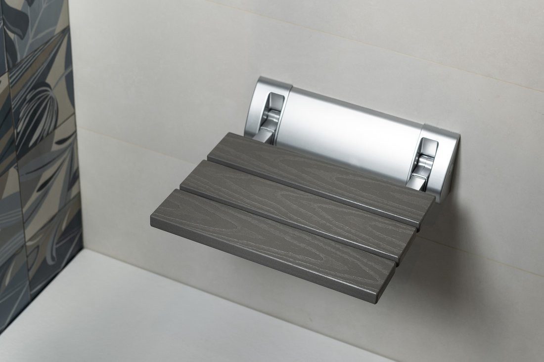 Aqualine Dusch- und Badhocker RAVO Duschklappsitz 32x32,5cm, WPC, Grau, Aqualine-AE236GR