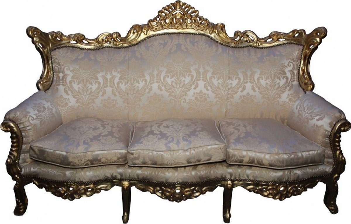 Casa Padrino Lounge 3-Sitzer Muster Sofa Master Möbel - Barock Creme Mod3 Gold 3-er Wohnzimmer / Couch barock
