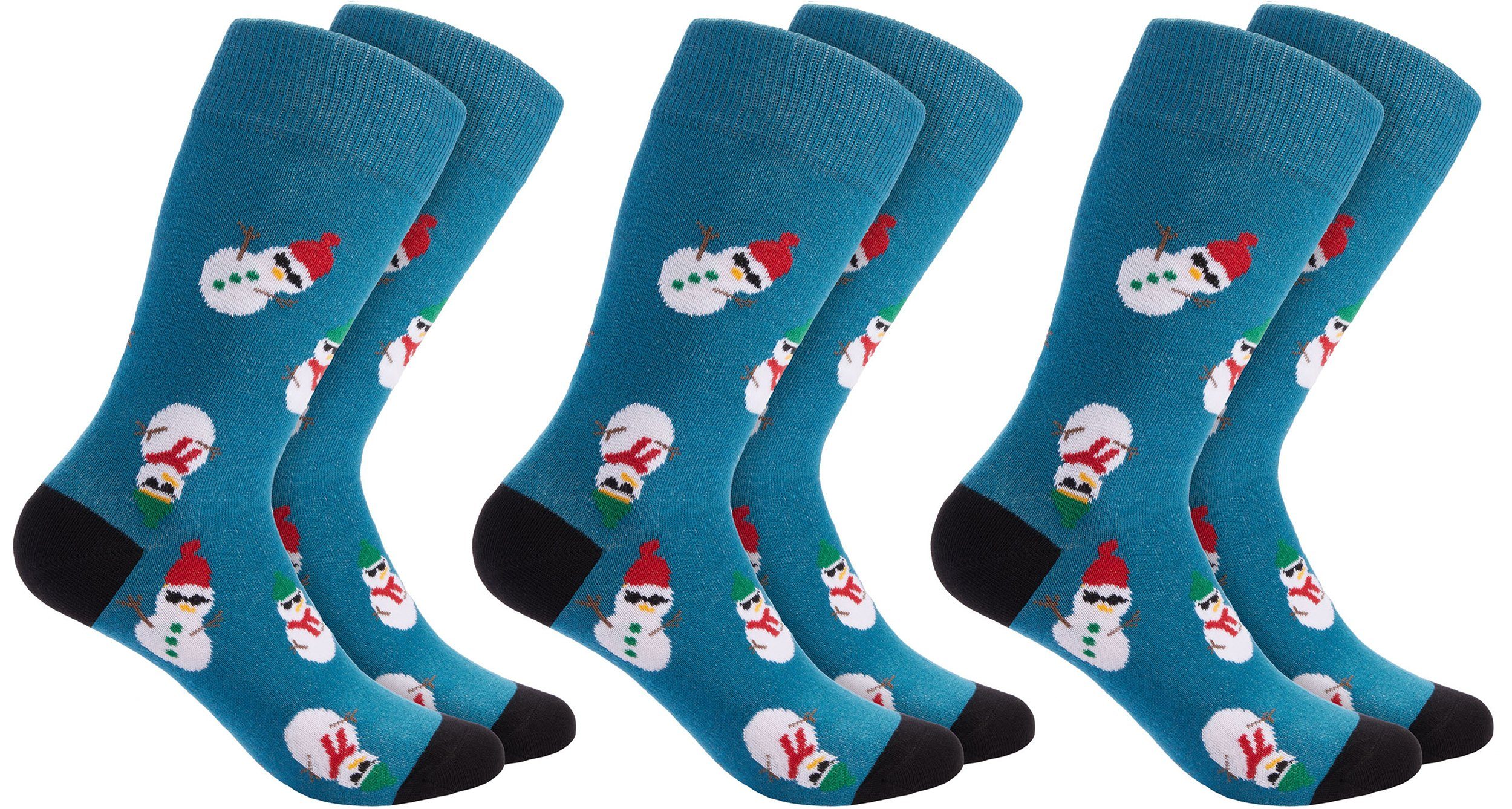 BRUBAKER Socken Weihnachtssocken für Damen und Herren - Coole Schneemänner (3-Paar) Lustige Schneemann-Socken Weihnachten
