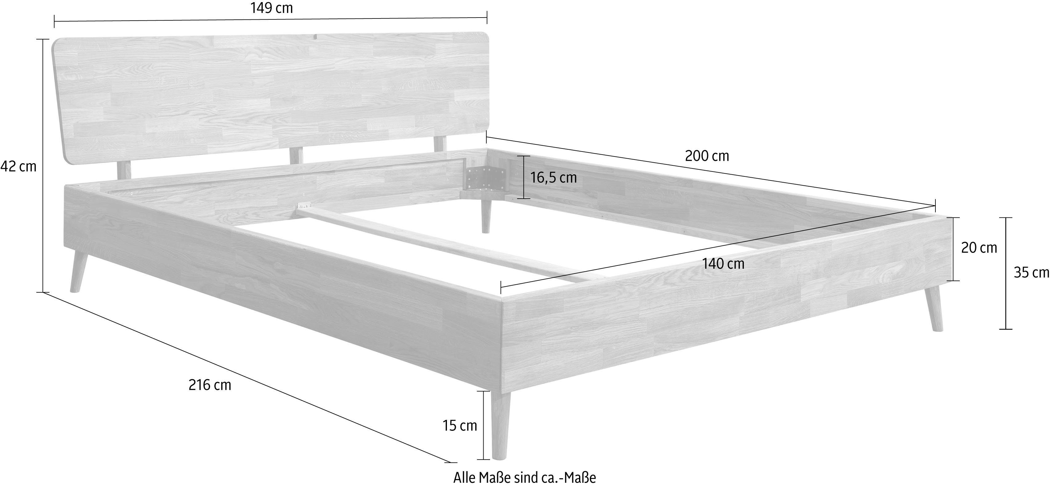 zwei Massivholzbett Größen affaire aus massivem Scandi, Holzfüßen, in Eichenholz, mit Home erhältlich