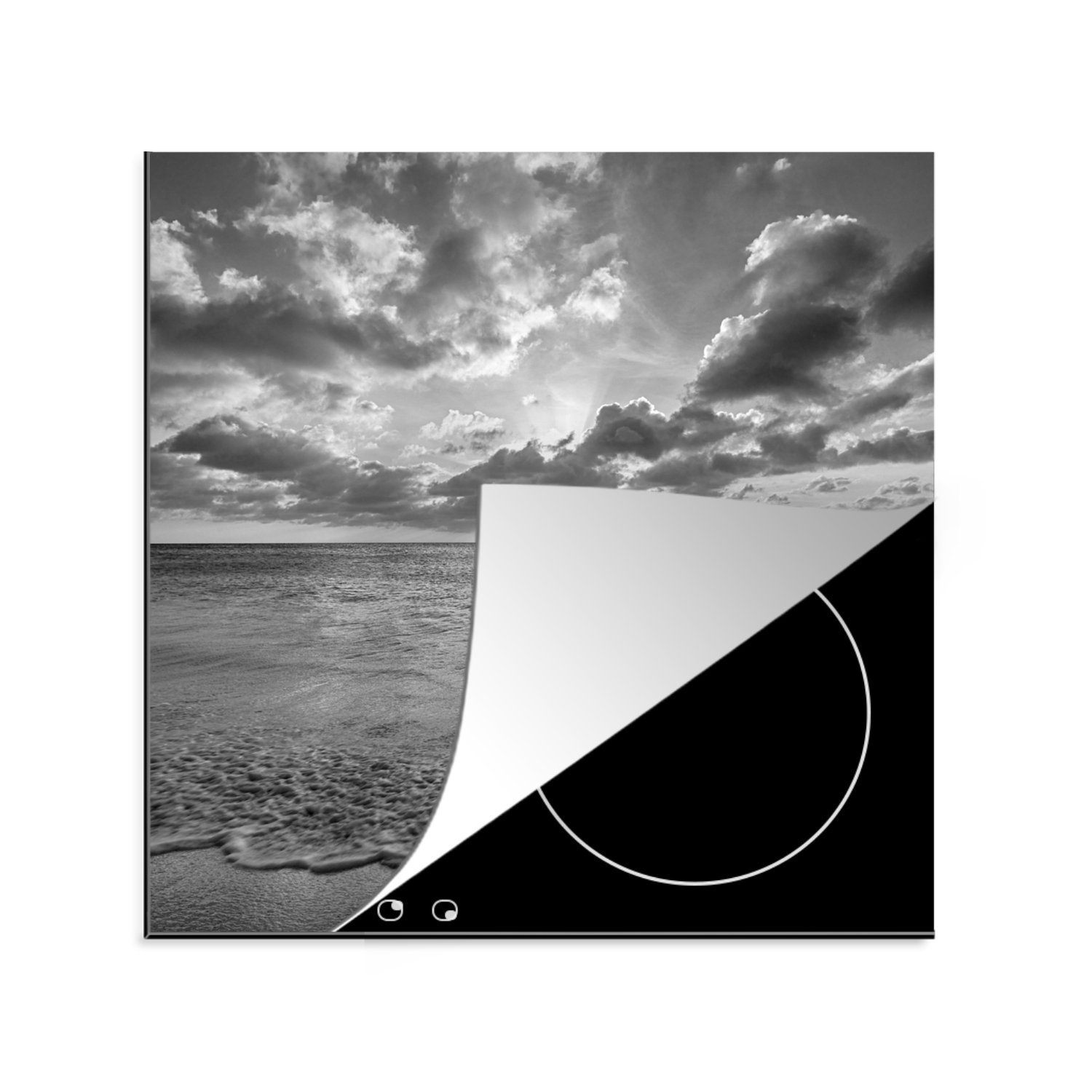 78x78 tlg), küche Strand (1 Ceranfeldabdeckung, cm, Weiß, - - Vinyl, für Arbeitsplatte - - Aruba MuchoWow Wasser Herdblende-/Abdeckplatte Schwarz