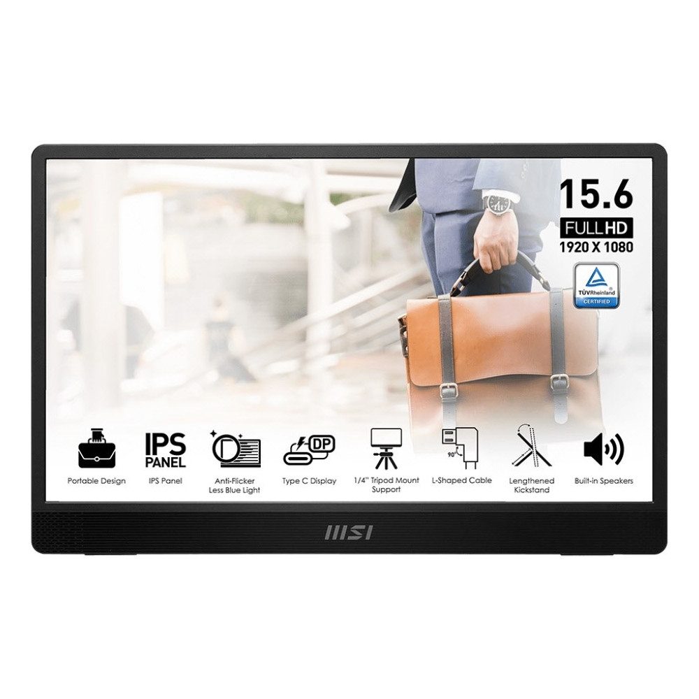 MSI MSI PRO MP161DE E2 mobiler Monitor Portabler Monitor (1920 Pixel px, 4.0 ms Reaktionszeit, Ultraflaches Design, nur 750g)