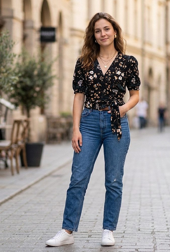 larissastoffe Stoff Viskose Jersey Stoff Meterware Blumen Blüten schwarz Carla, Meterware, 50 cm x 150 cm