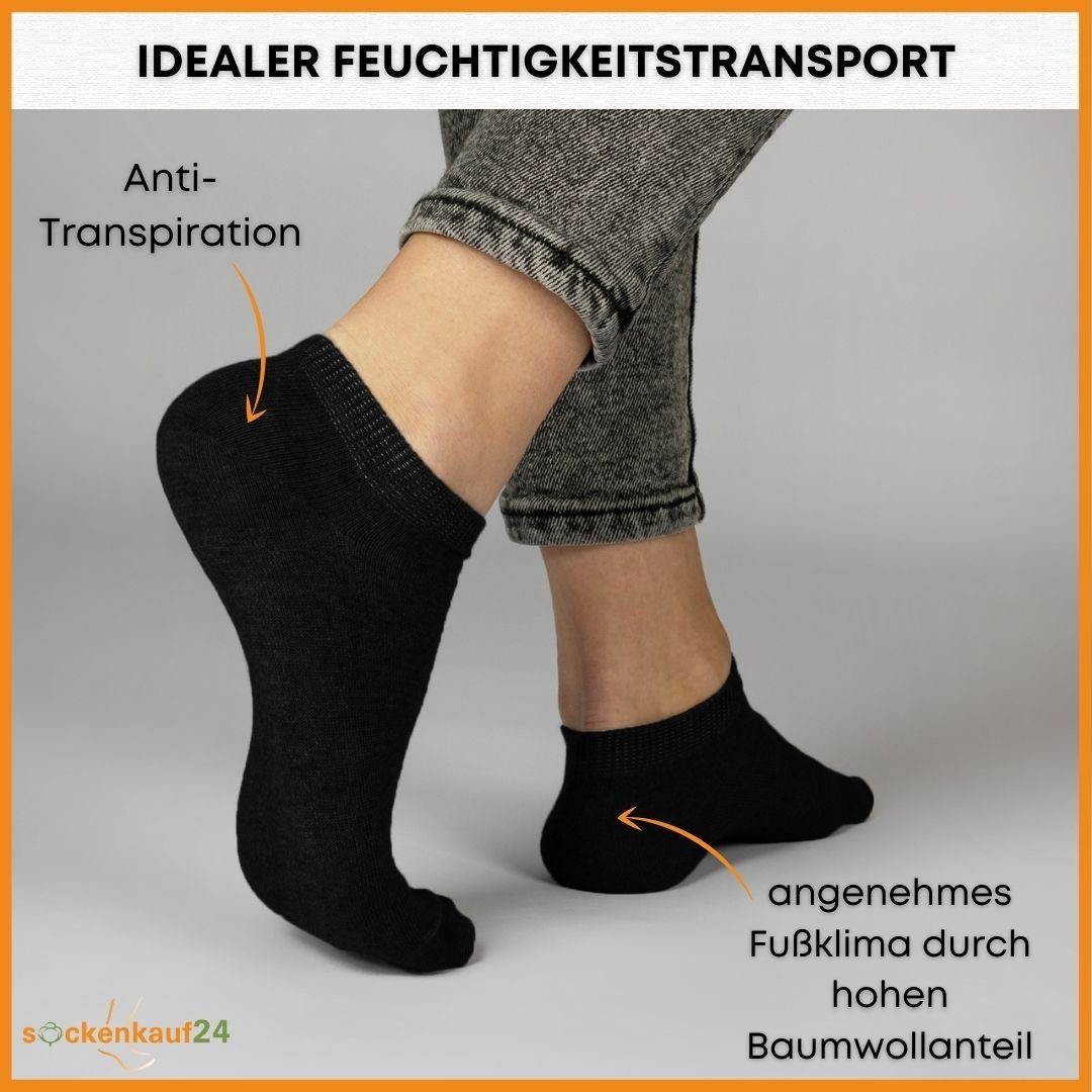 sockenkauf24 Sneakersocken 10 Paar Basic Sneaker Socken Herren & Damen aus Baumwolle (Schwarz/Weiß, 43-46) mit Komfortbund (Basicline) - 70202T WP