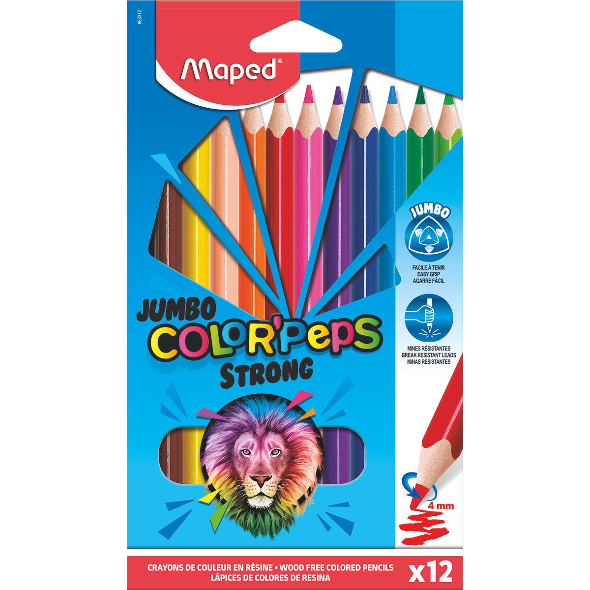 MAPED Buntstift Farbstiftetui Jumbo Color'Peps Strong - 12 Farben sortiert.
