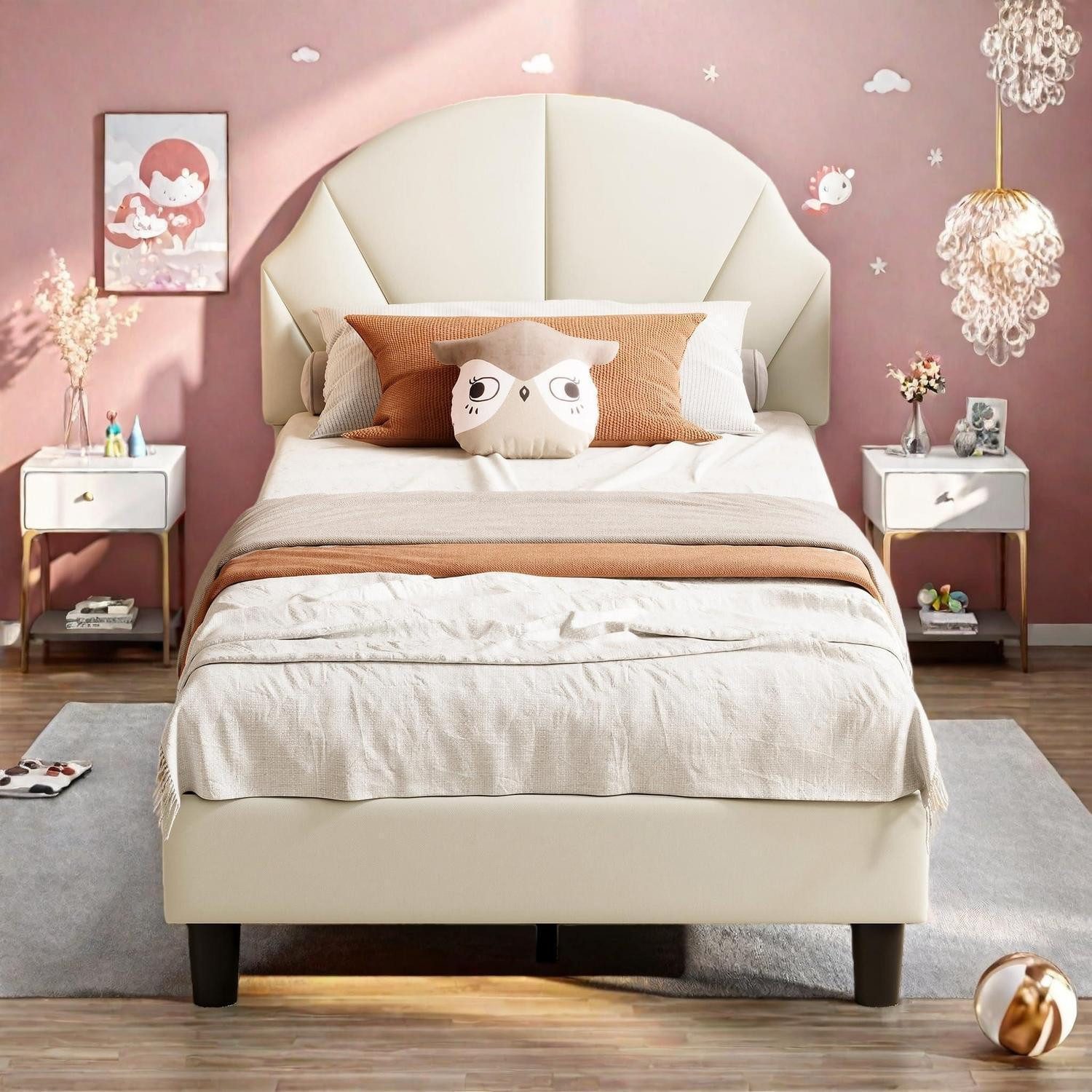 LuxusKollektion Prinzessinbett Kinderbett 90x200 Samt Muschel beige