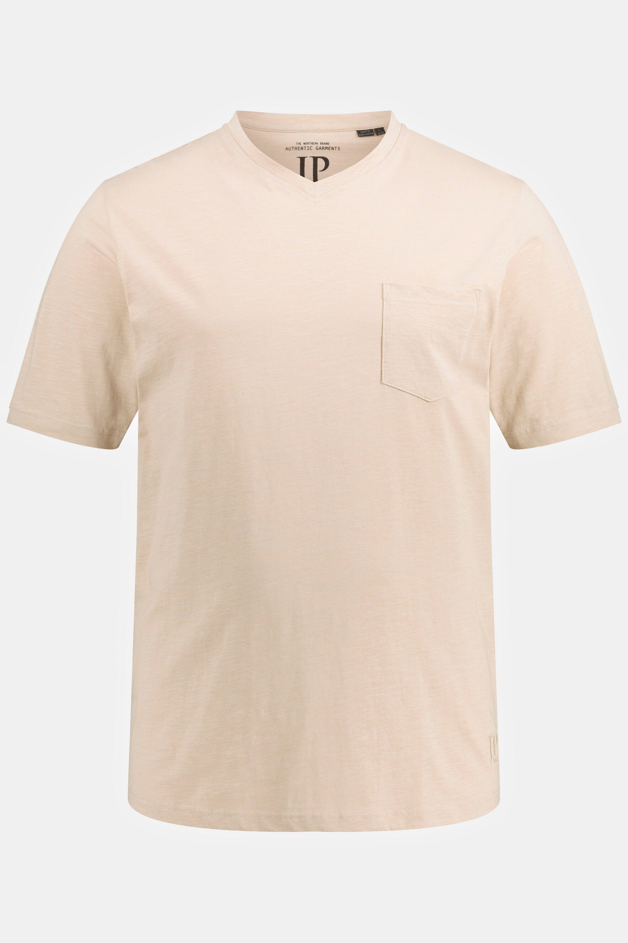 JP1880 T-Shirt T-Shirt Basic Flammjersey beige Halbarm V-Ausschnitt
