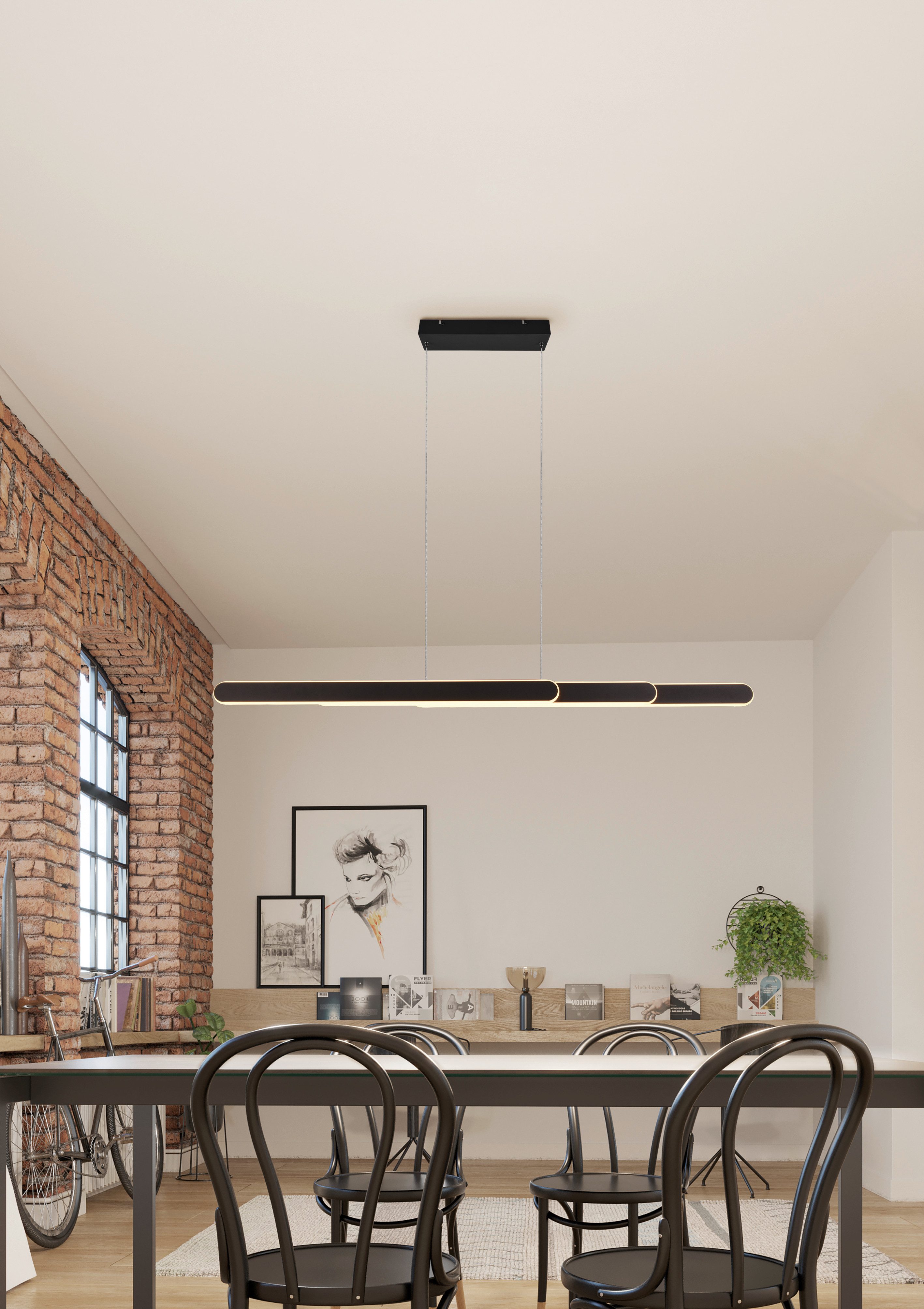 TRIO Leuchten LED Pendelleuchte HELIOS, ausziehbare Hängelampe mit 3 LED Elementen 5800 Lumen CCT, Dimmfunktion, mehrere Helligkeitsstufen, LED fest integriert, Farbwechsler, warmweiß - kaltweiß, 2700-6500K, Touch Dimmer 4 Stufen, höhenverstellbar up and down Licht