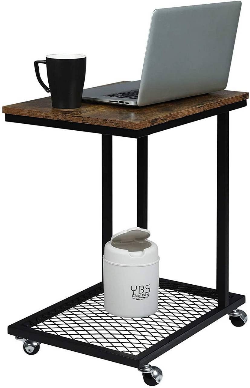 Woltu Couchtisch, Beistelltisch mit Rollen aus MDF Metall Industriedesign