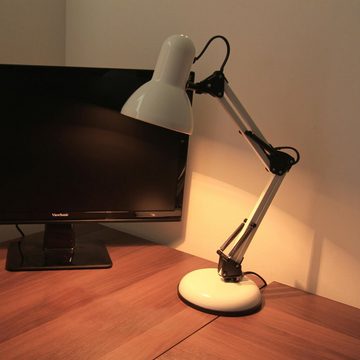 Licht-Erlebnisse Schreibtischlampe JENS, ohne Leuchtmittel, Tischleuchte 53 cm Weiß Metall E27 verstellbar Beleuchtung