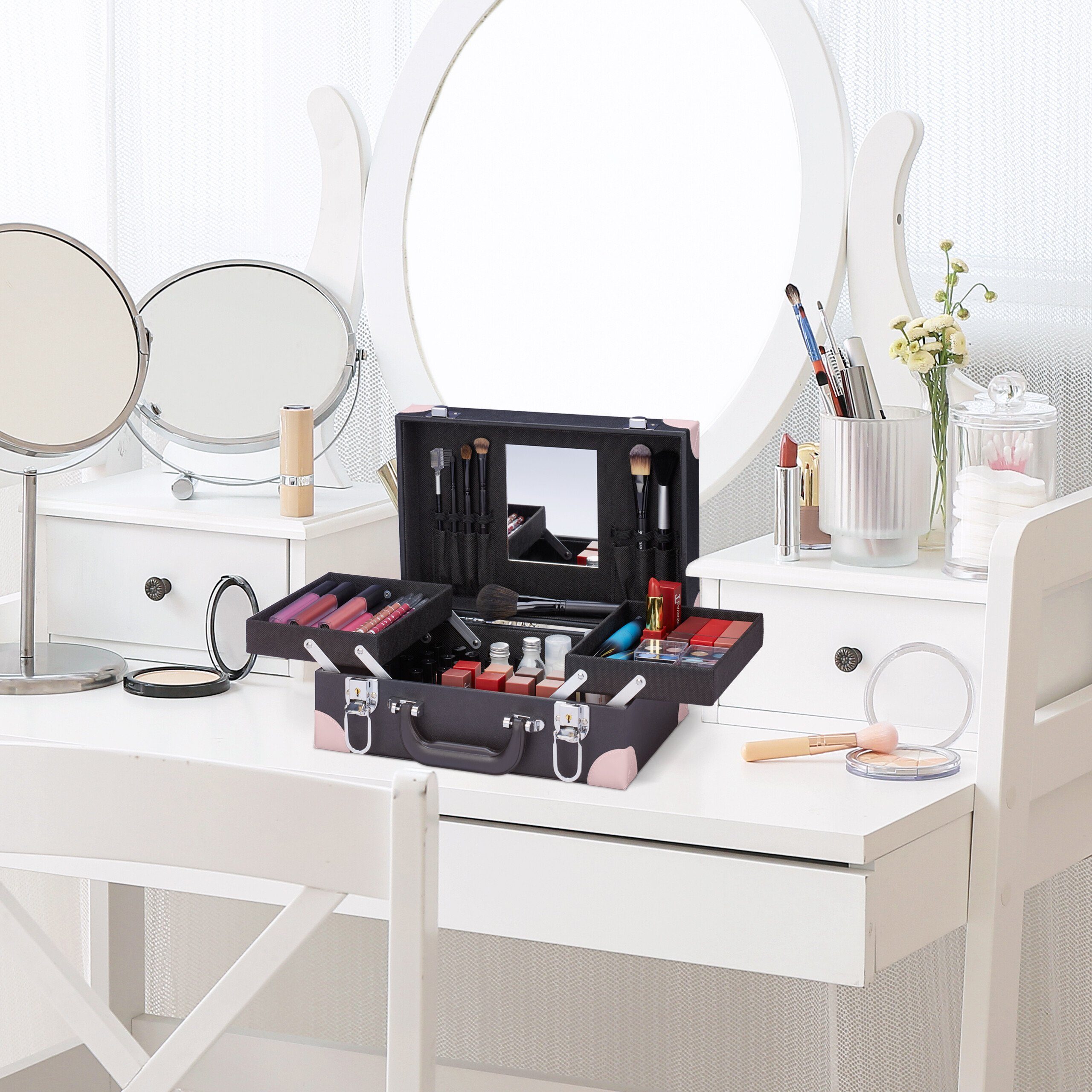relaxdays Kosmetikkoffer mit Spiegel