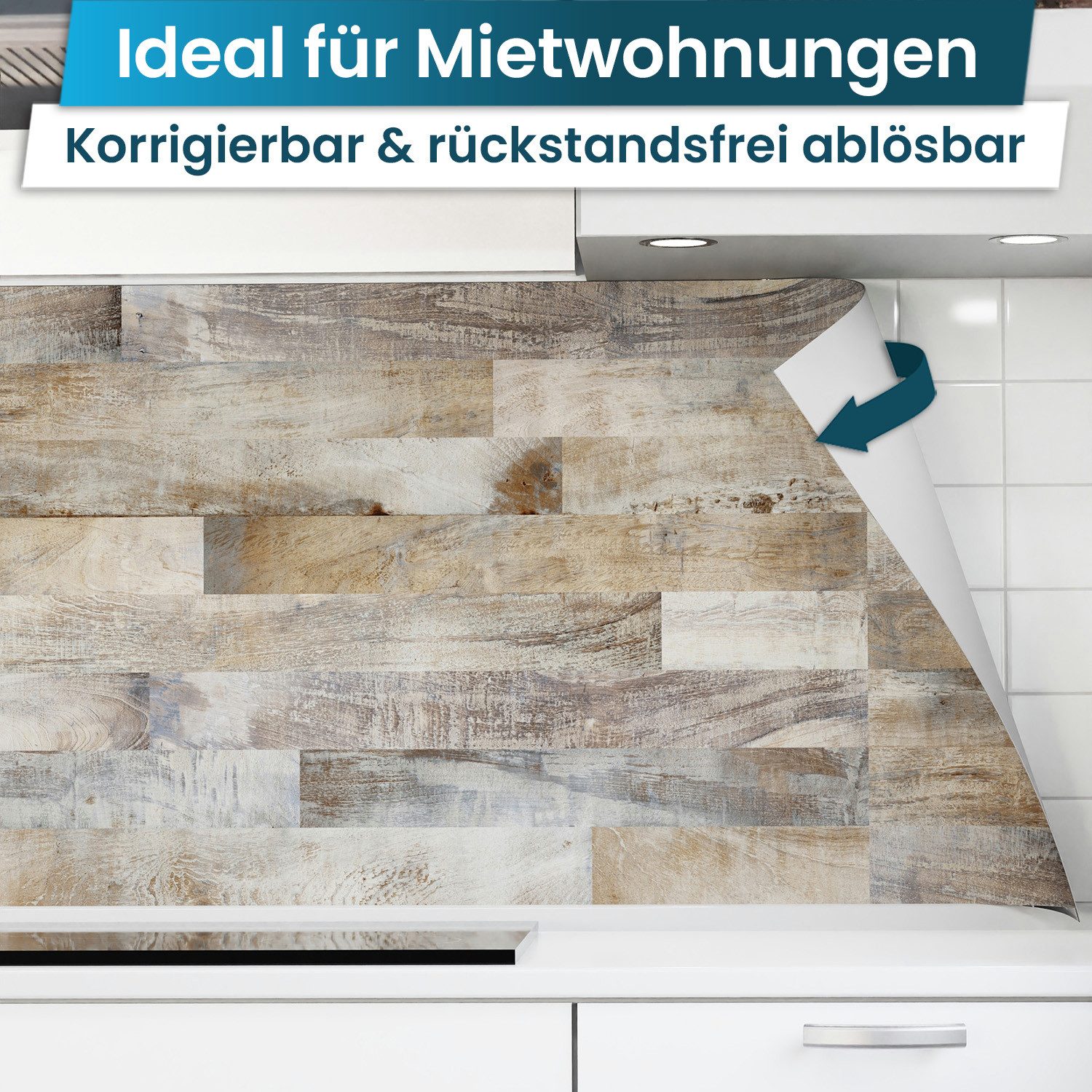 danario Küchenrückwand Folie selbstklebend, Glasoptik, Spritzschutz Küche, ablösbar - 0,8 mm