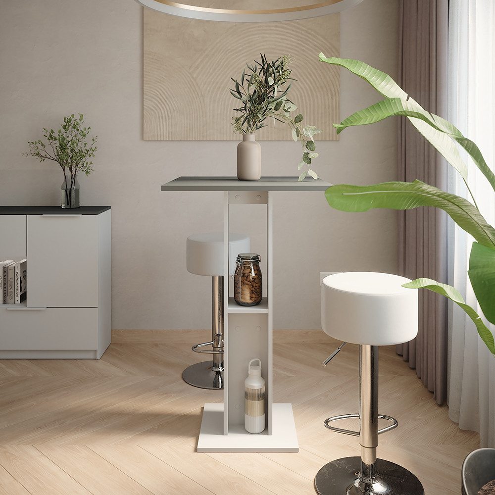 Vicco Bartisch Repose, Weiß/Anthrazit, 65 x 65 cm mit 2 Barhockern (3-St)