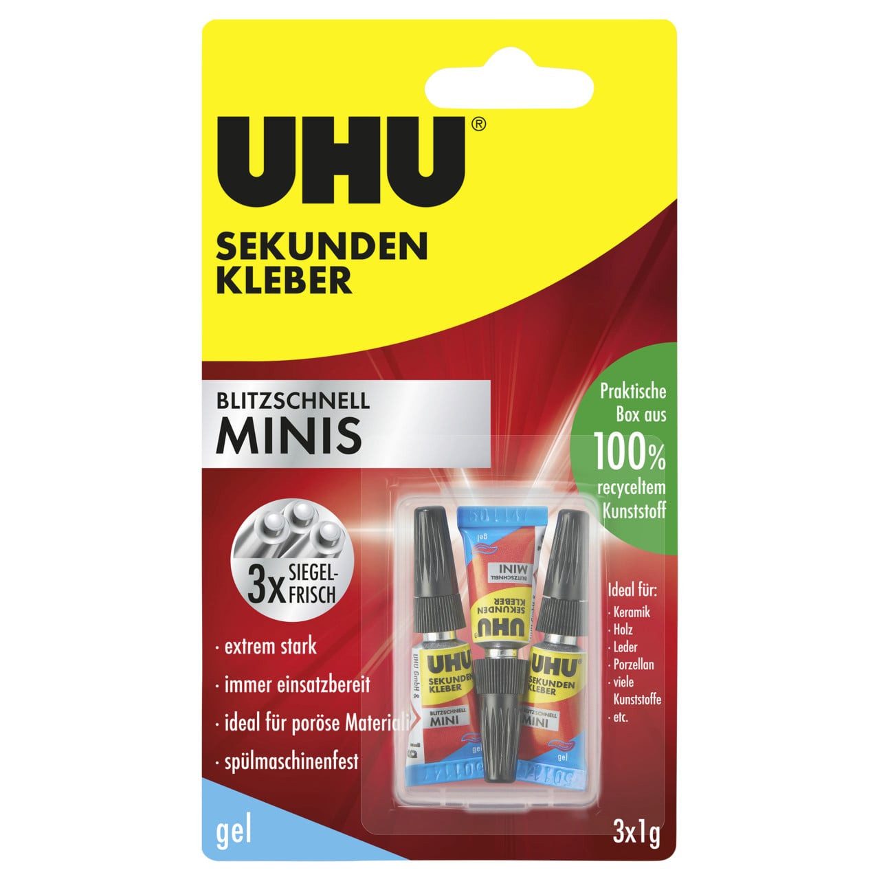 UHU Bastelkleber UHU Sekundenkleber blitzschnell Minis 3 x 1 g gel