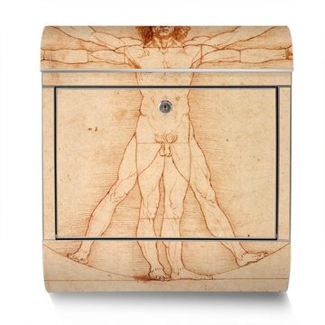 banjado Wandbriefkasten Edelstahl Vitruvianische Figur (Wandbriefkasten groß, mit Zeitungsfach), 38 x 42,5 x12cm